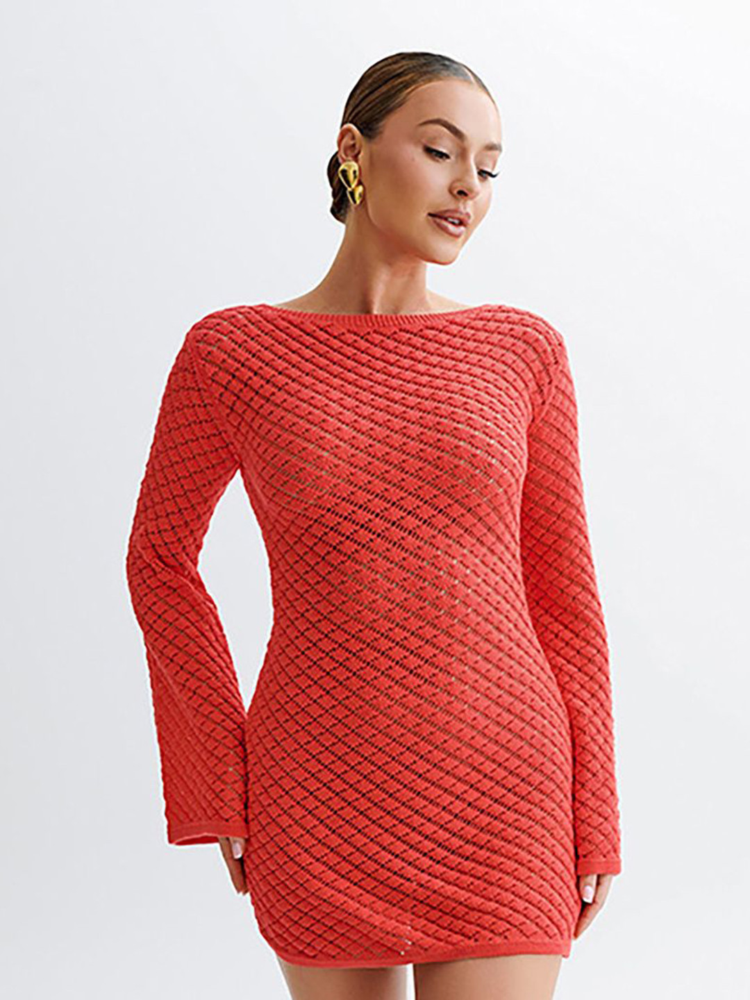 JC Mode Self Design Boat-Neck Swimwear Cover Up Top