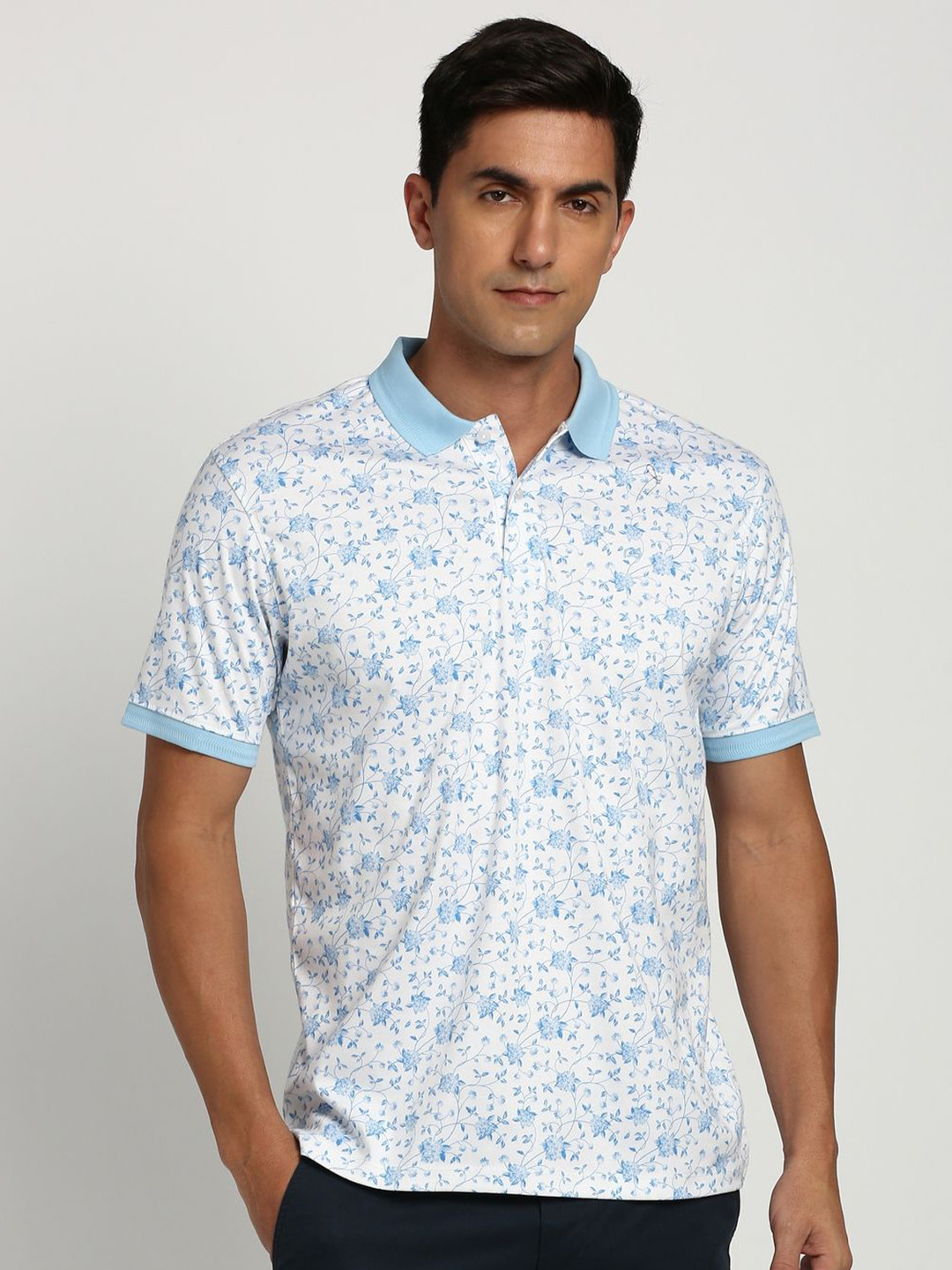 Peter England Elite Floral Printed Polo Collar Pure Cotton T-shirt