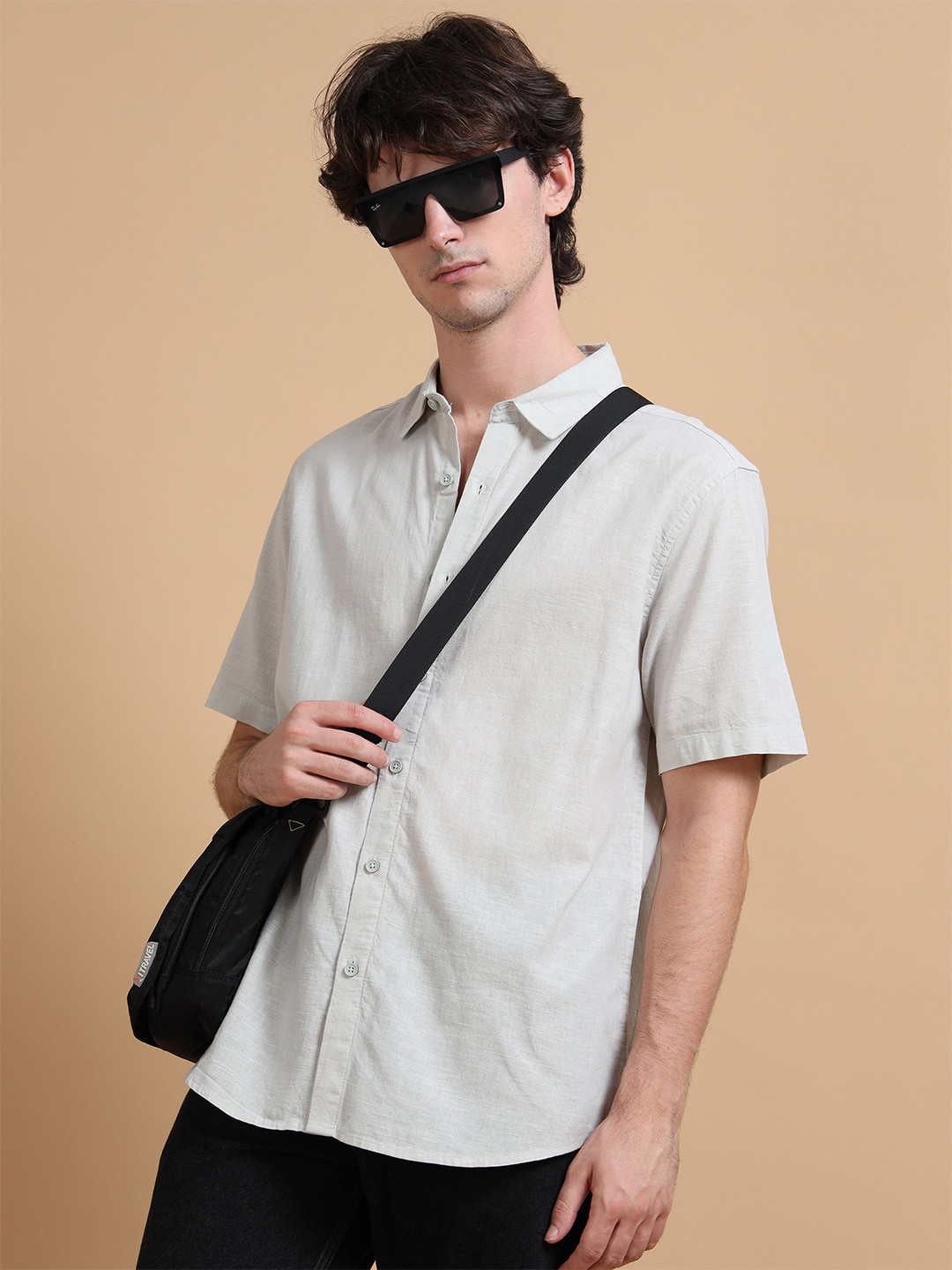 StitchX Men's Half Sleeve Cotton-Linen Solid Shirt