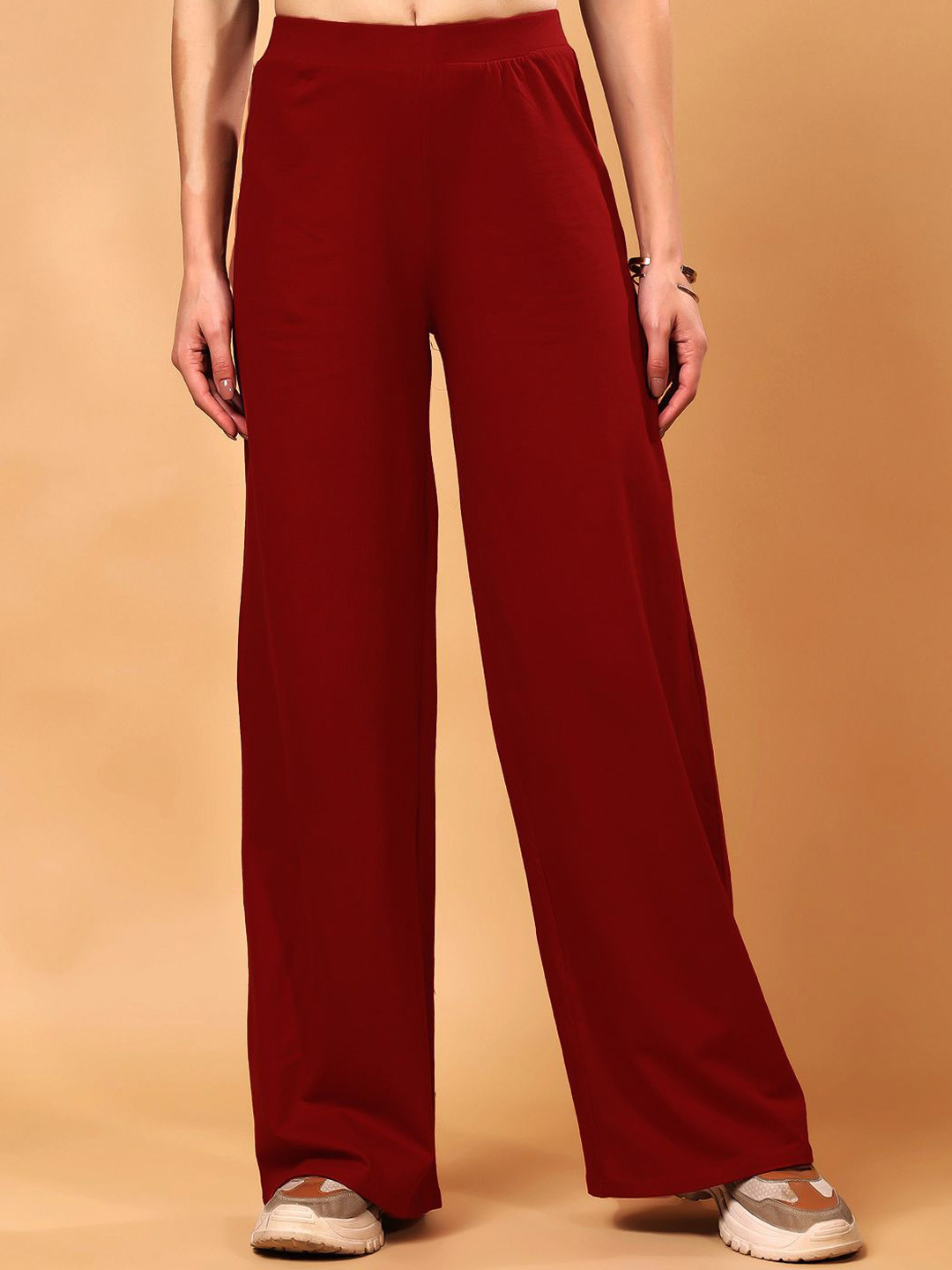 MINOS Women Flared Mid-Rise Flat-Front Parallel Trousers