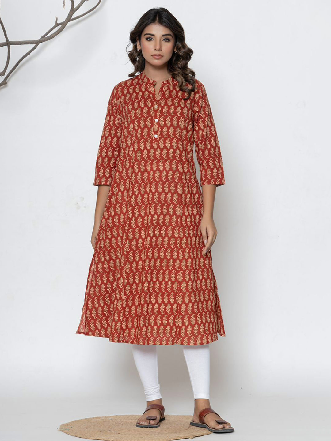 krambica Princess Paisley Printed Mandarin Collar Pure Cotton A-Line Kurta