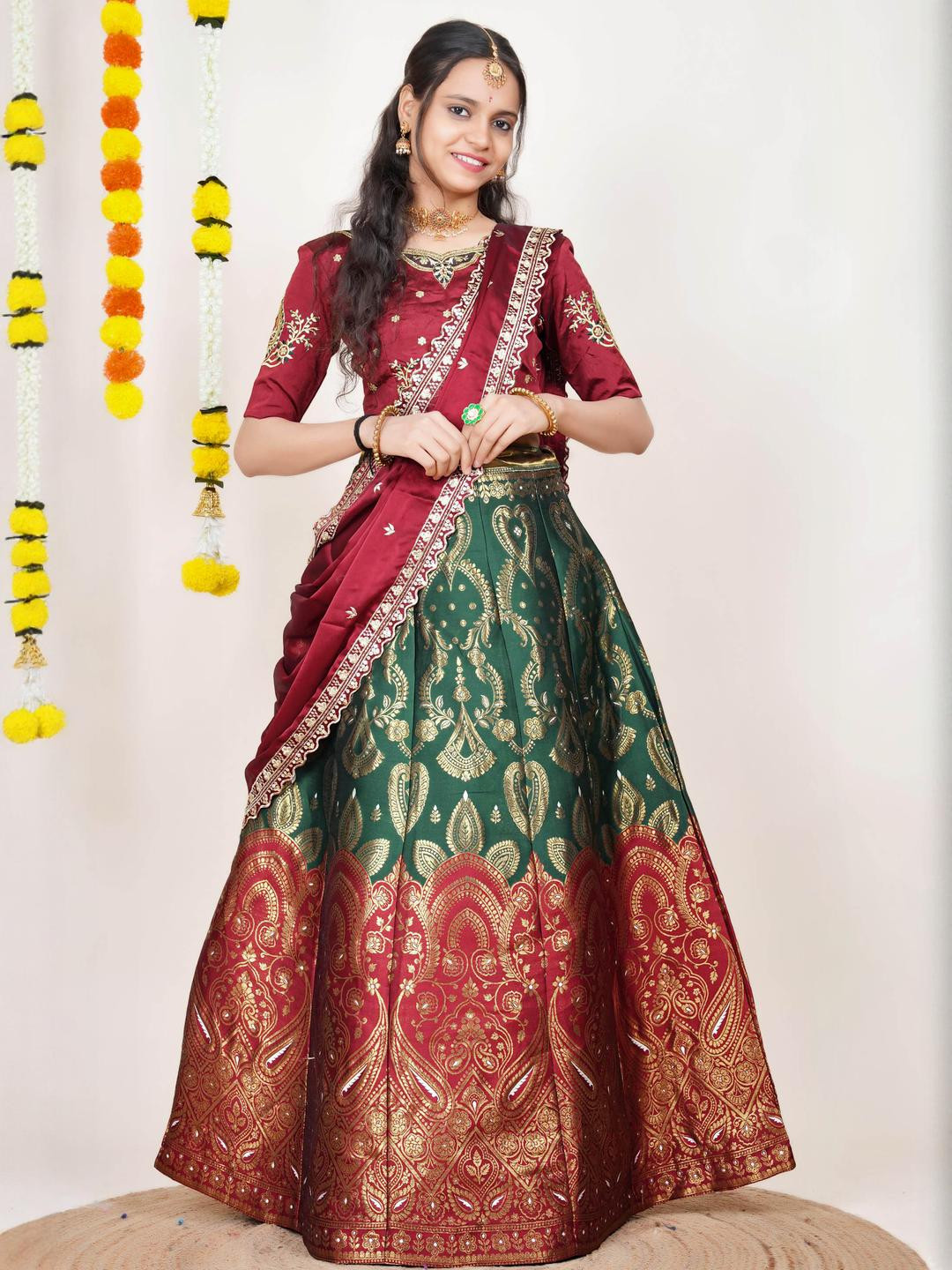 Mr Y Embroidered Sequinned Semi-Stitched Lehenga & Unstitched Blouse With Dupatta