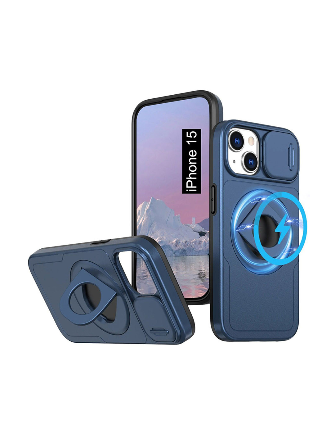 Luxury Kase iPhone 15 Mag-Safe Shockproof Rugged Case with Ring Kickstand