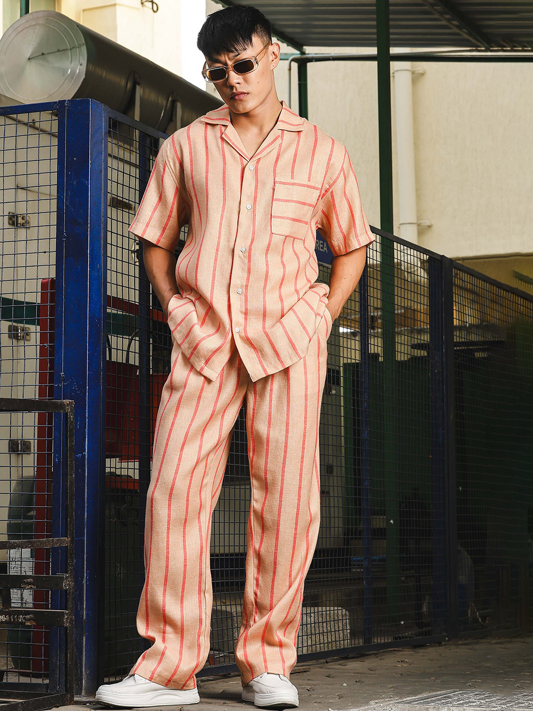 House of Koala Striped Relaxed Fit Short Sleeve Shirt & Gurkha Pant Co-ords