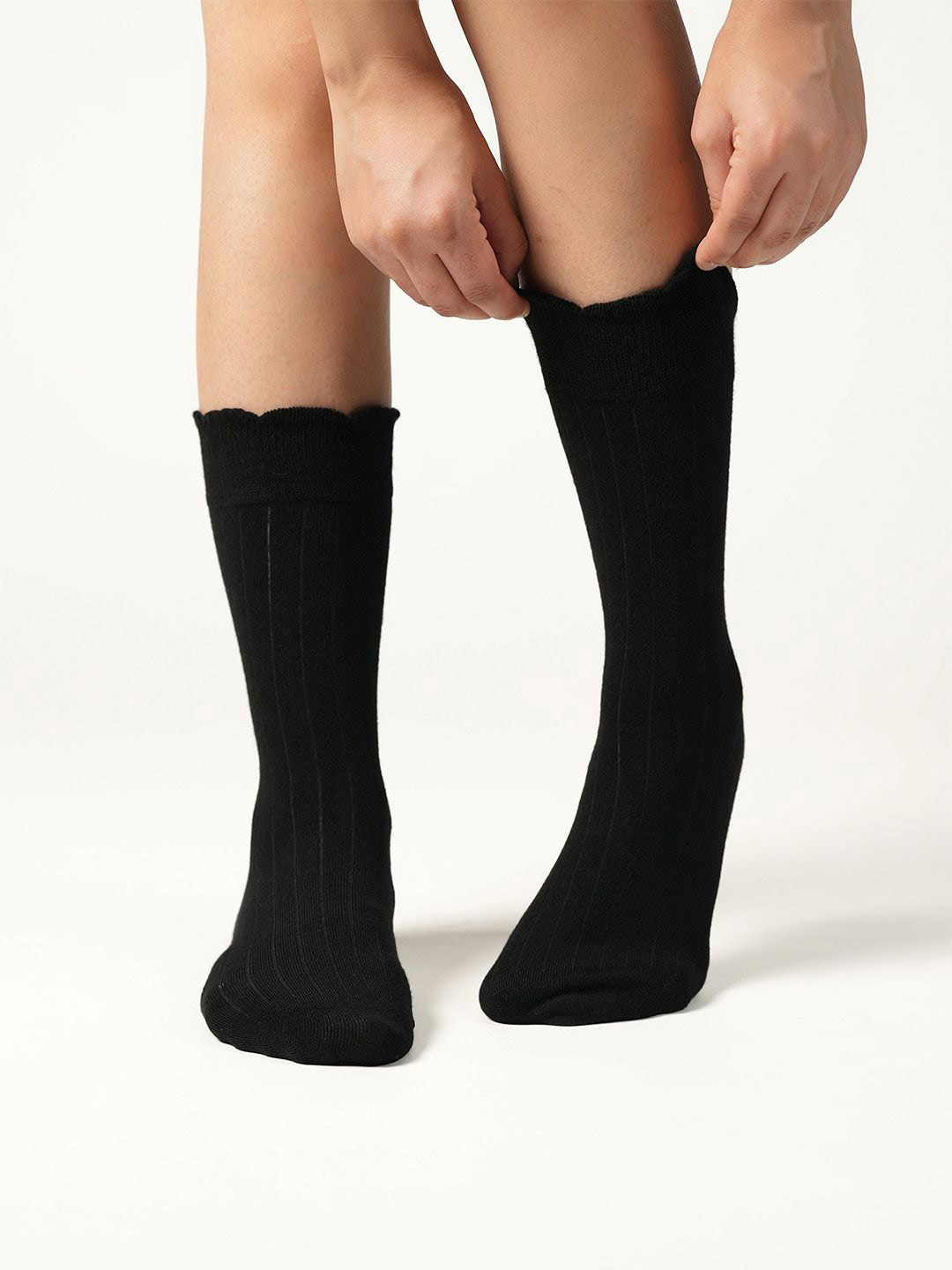 Theater Women Fierce Felons Black Ribbed Calf-Length Socks