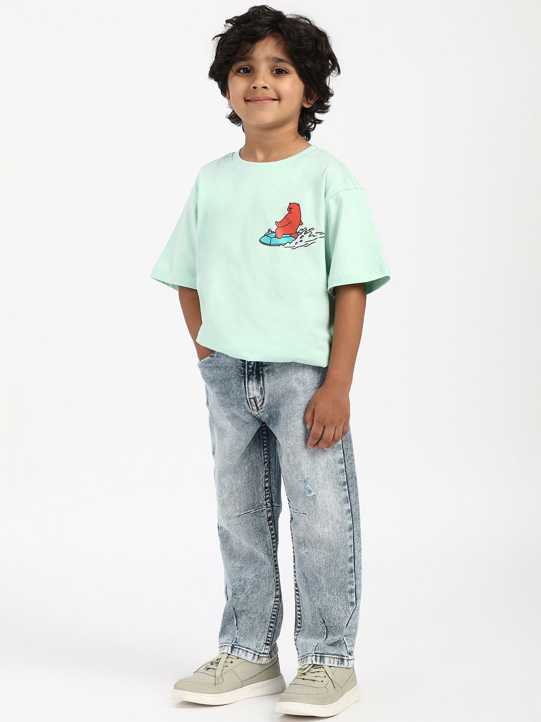Nauti Nati Boys Textured Cotton Regular Fit Mid-Rise Stretchable Jeans