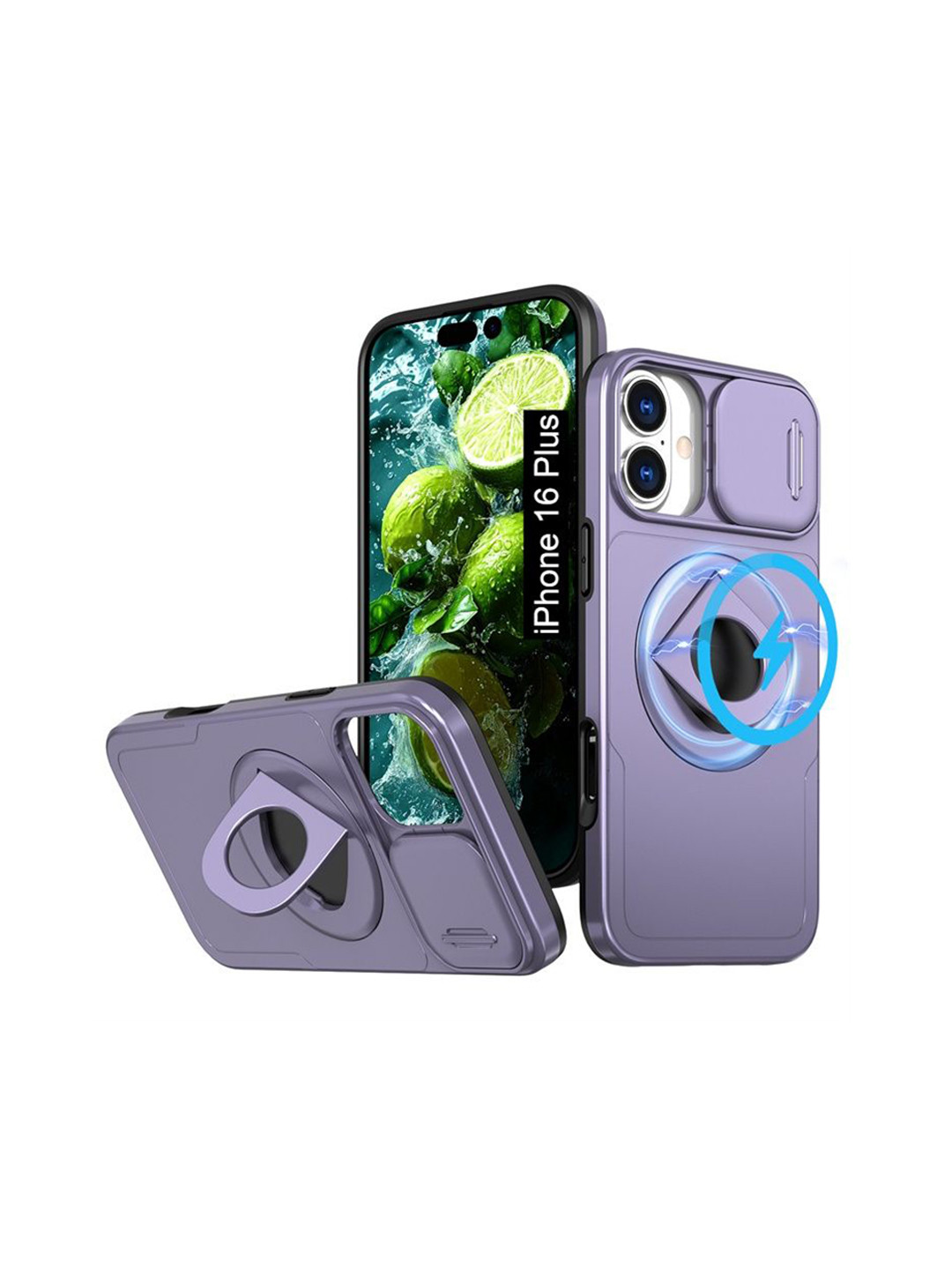 Luxury Kase  Mag-Safe Shockproof Rugged Back Case for iPhone 16 Plus with Ring Kickstand