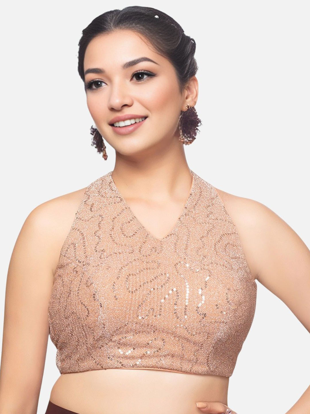 Biyu Embellished Halter Neck Sleeveless Saree Blouse