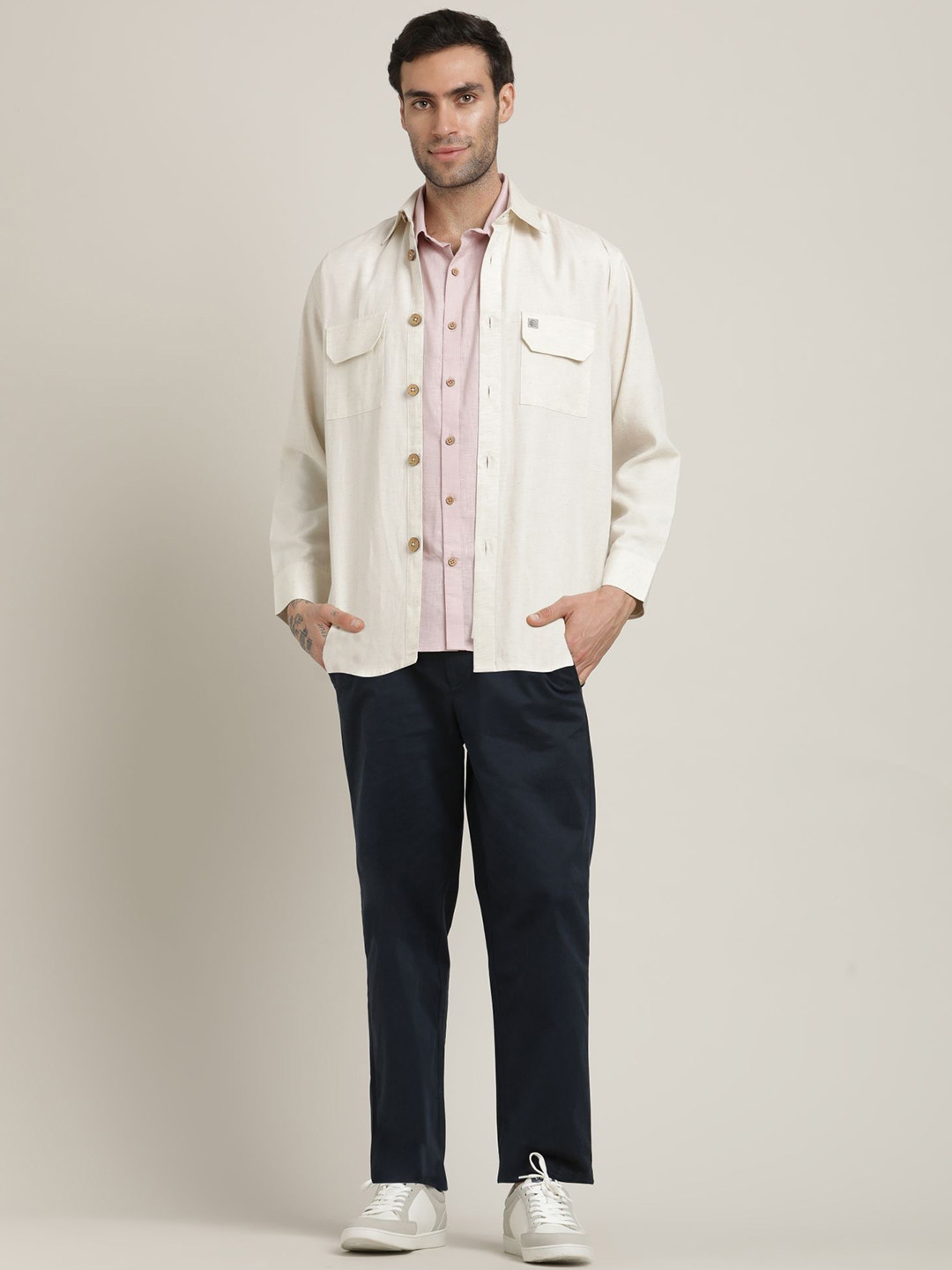 Saltpetre Half Sleeves Shirt Over Shirt With Chinos Trousers Co-Ords