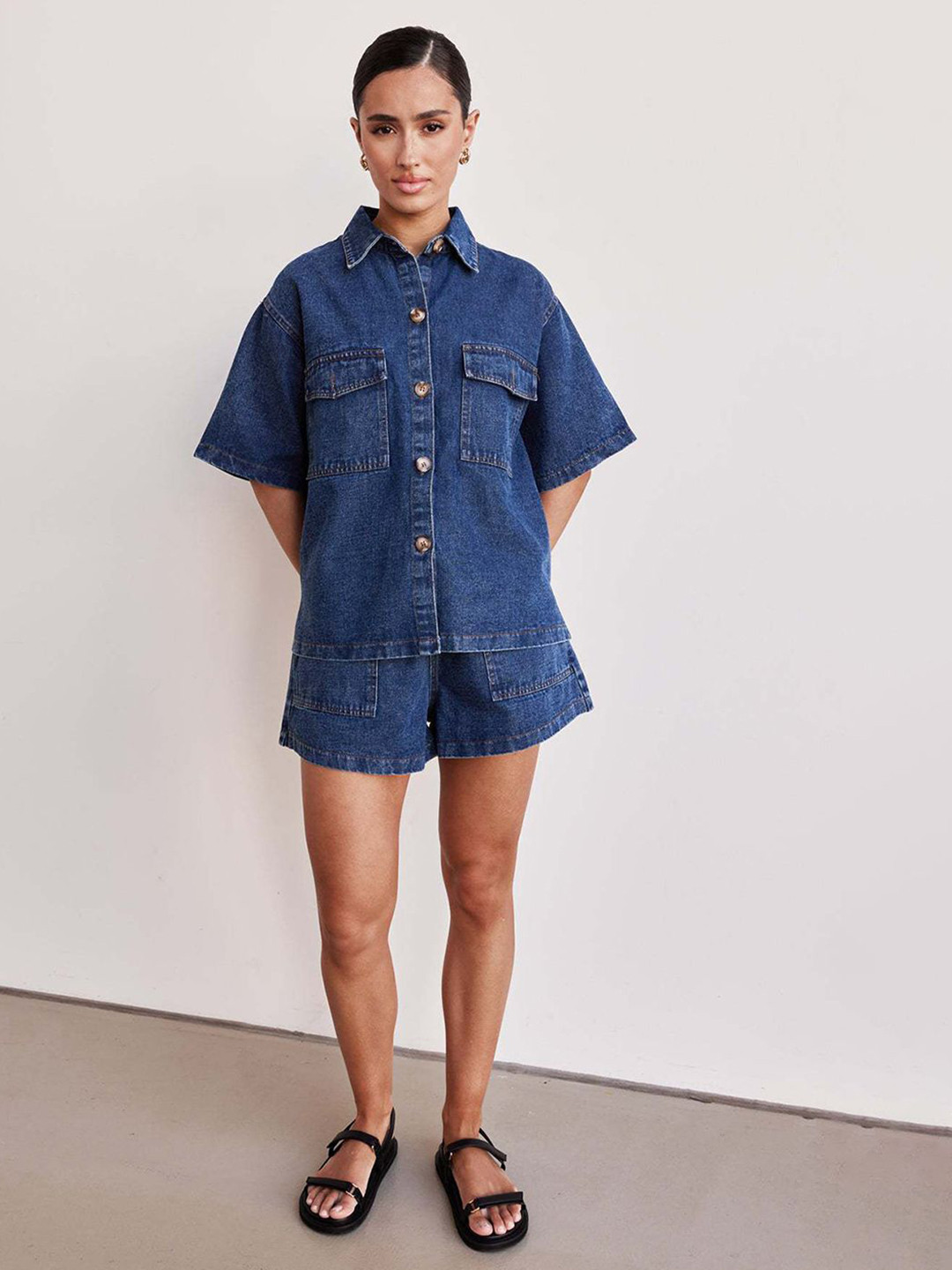 JC Mode Short Sleeve Oversized Shirt With Shorts