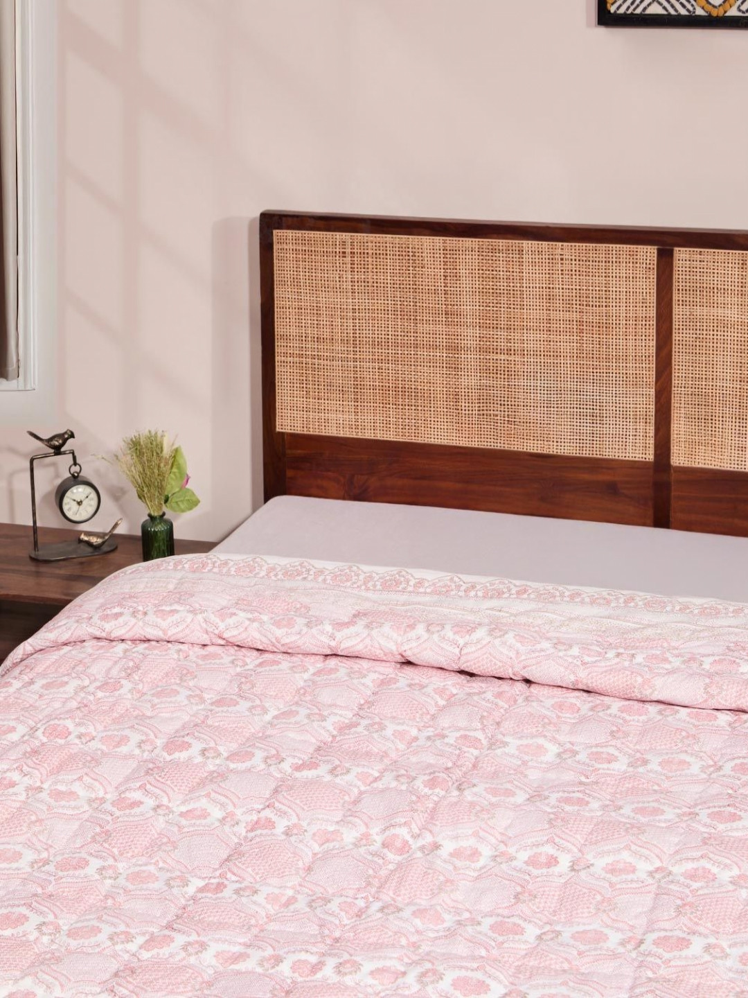 Fabindia Gulab Pink & White Floral Printed AC Room Cotton Double Bed Quilt