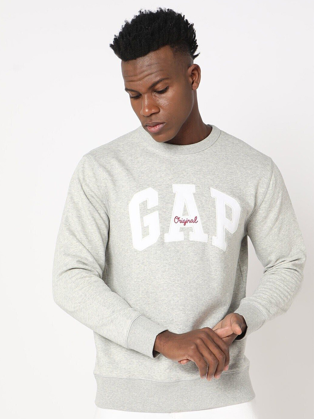 GAP Men Brand Logo Printed Ribbed Hem Sweatshirt