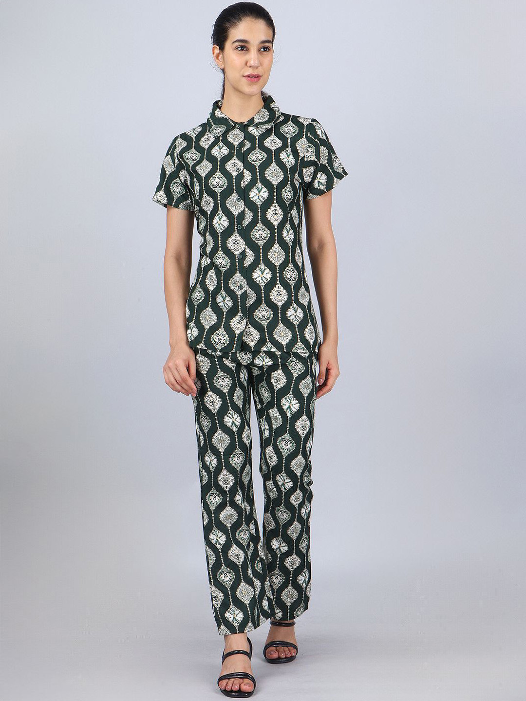 CLINT Printed Shirt Collar Shirt With Trousers Co-Ords Set