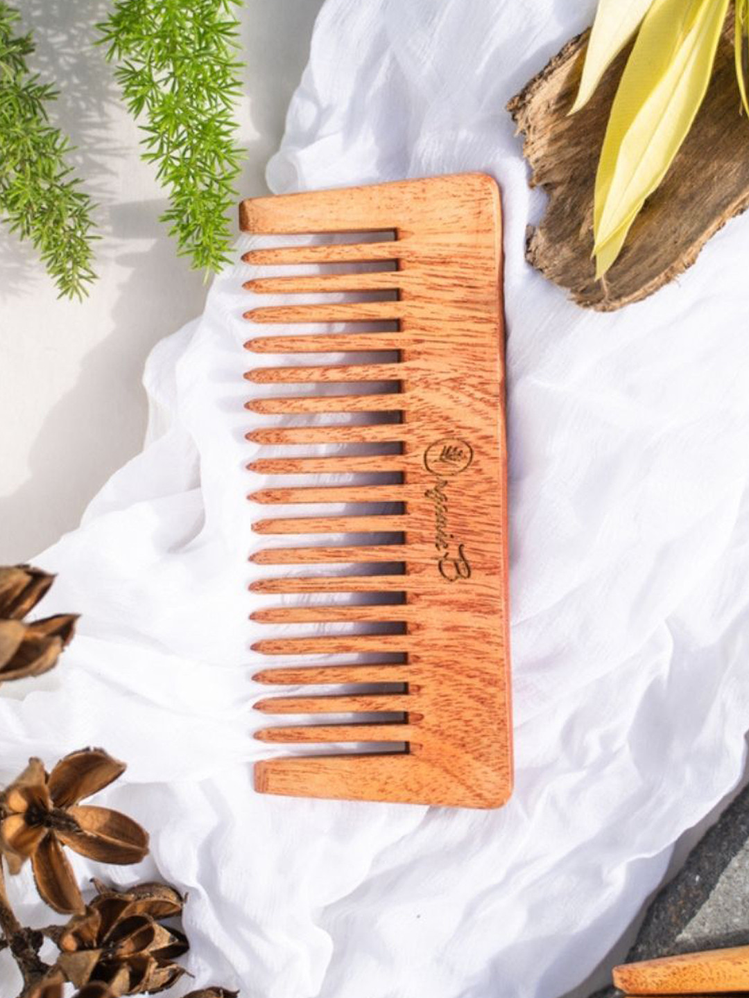Organic B Wide Teeth Neem Wood Comb Infused With Rosemary
