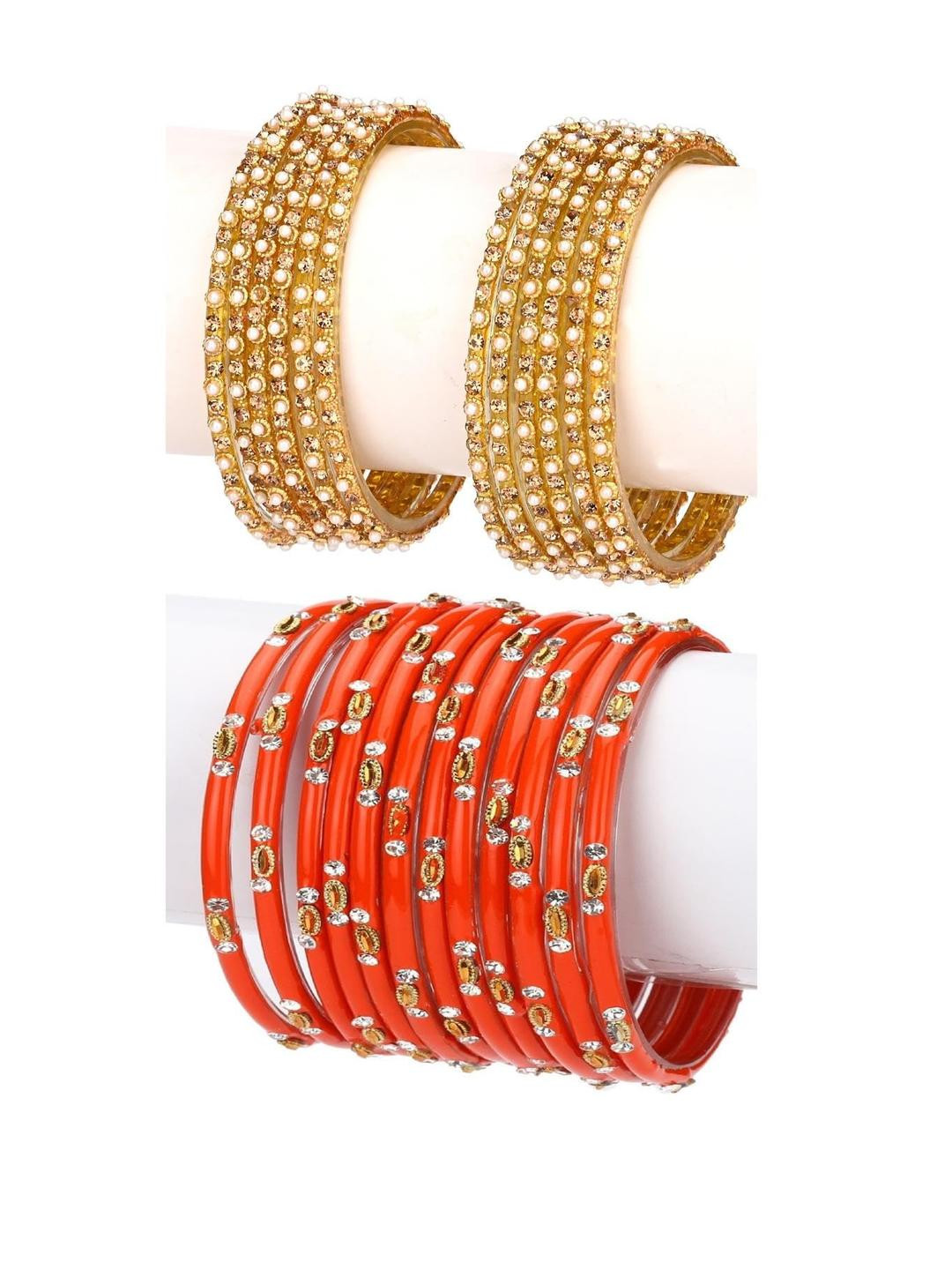 1ST TIME Gold And Orange Traditional Glass Bangle