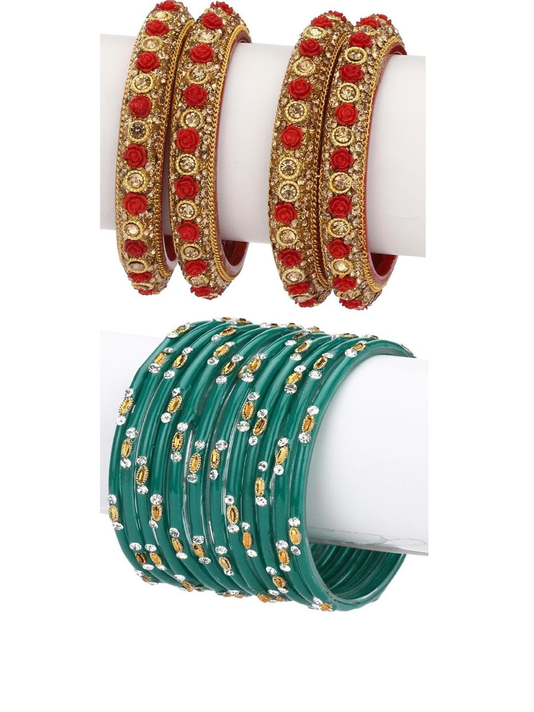 1ST TIME Set of 16 Red & Turquoise Blue Alloy Bangle