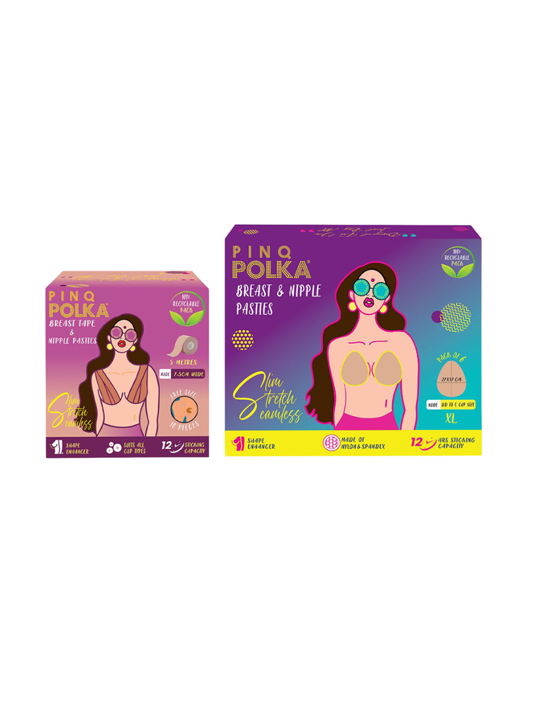 PINQ POLKA 6 Pcs Breast Pasties For DD-C Cup Size and 7.5 Wide Boob Tape For Saggy Breast