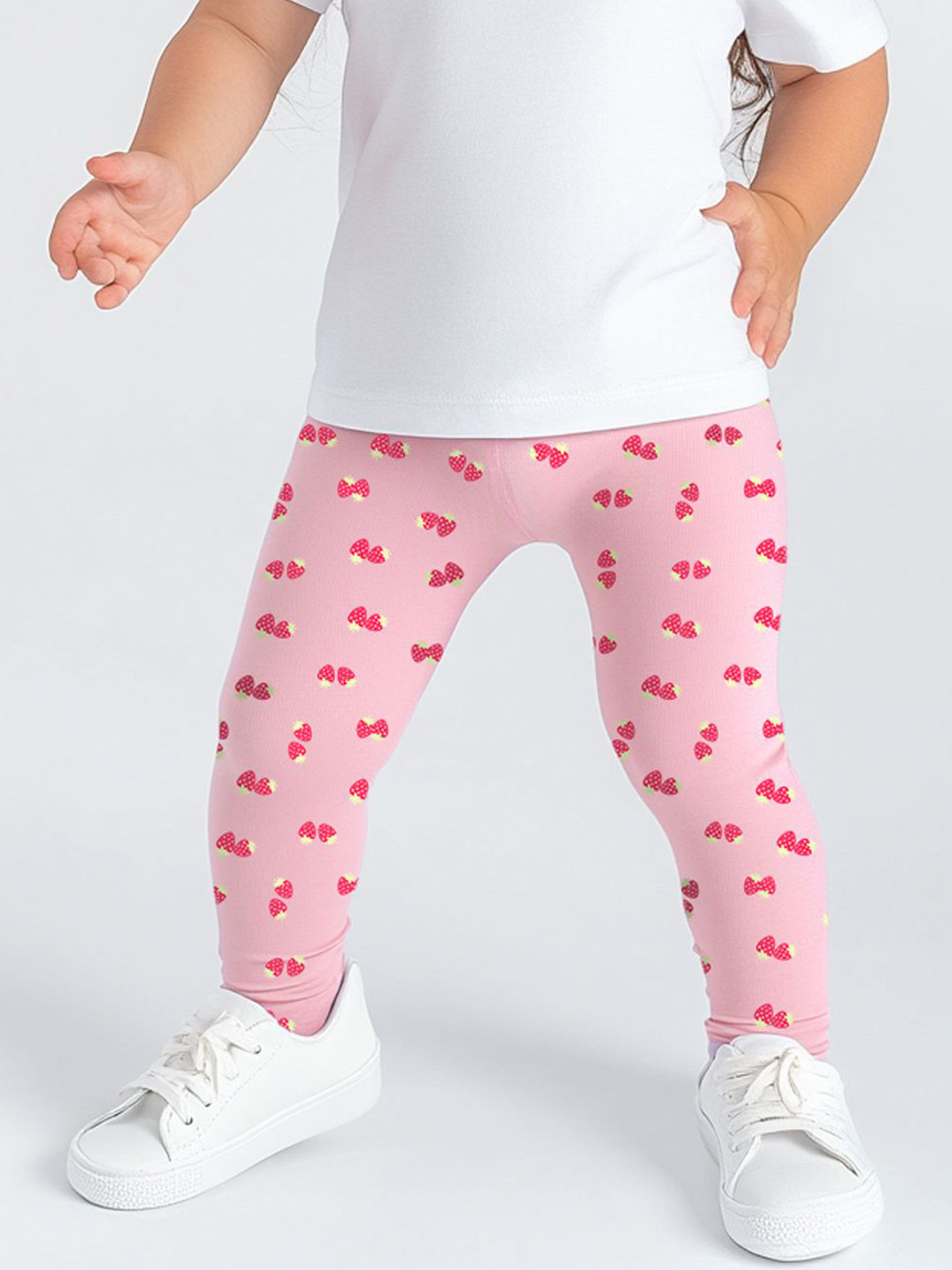 Nauti Nati Girls All-Over Strawberry Printed Cotton Ankle-Length Leggings