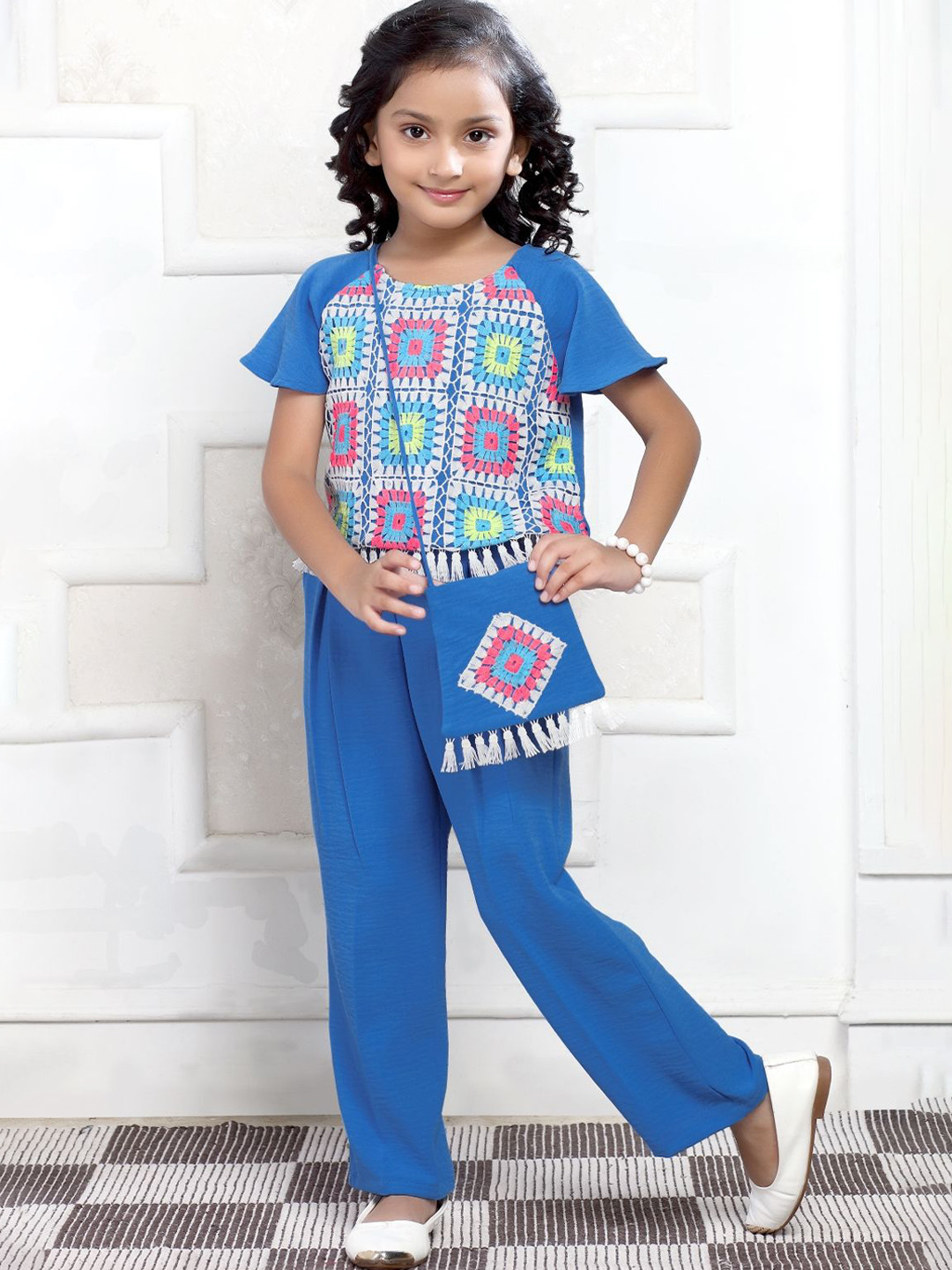 Lei-Chie Girls Crochet Top With Trousers & Purse