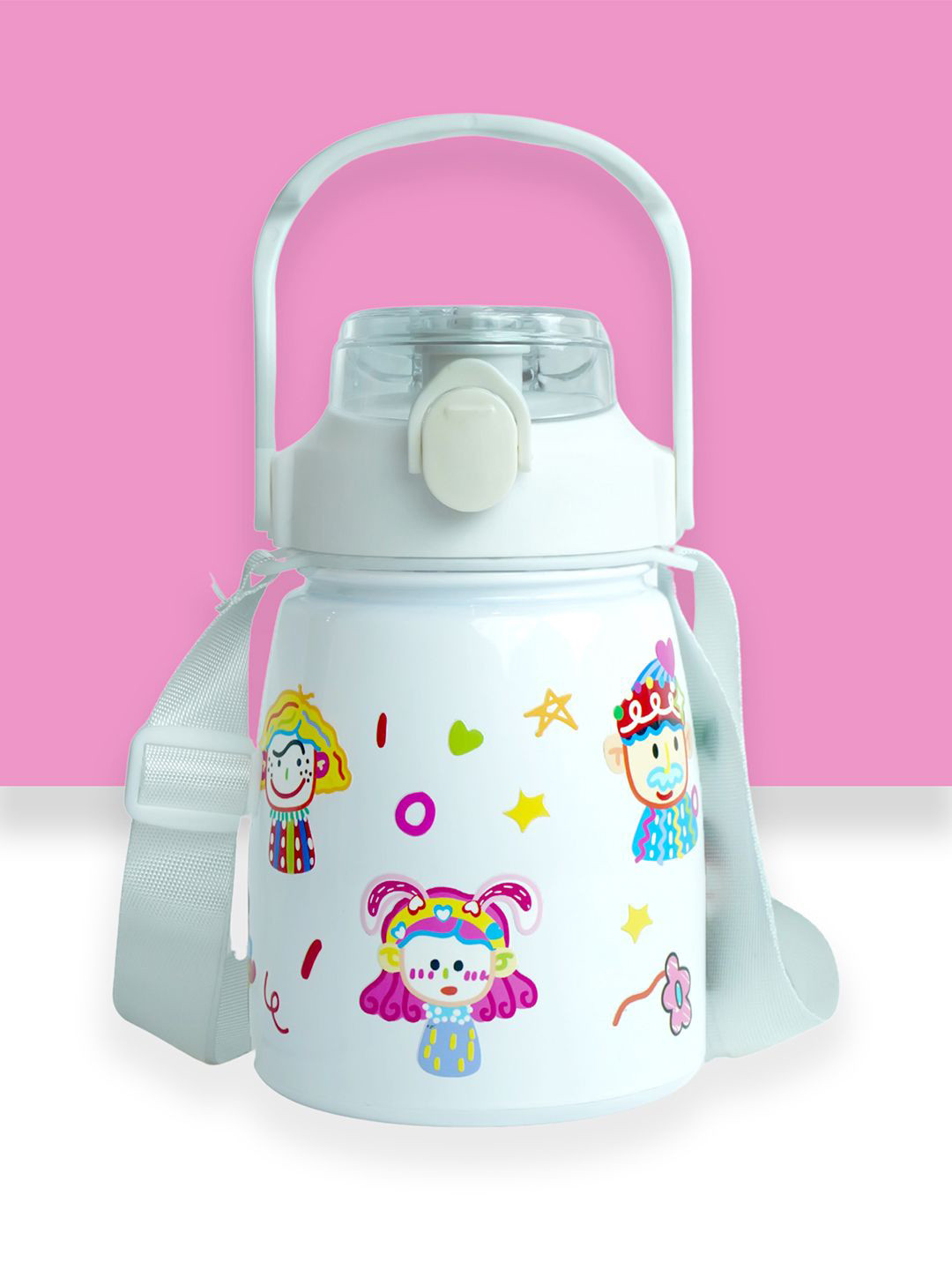 Little Surprise Box LLP Kids White Happy Clowns Printed Stainless Steel Water Bottle-750ml