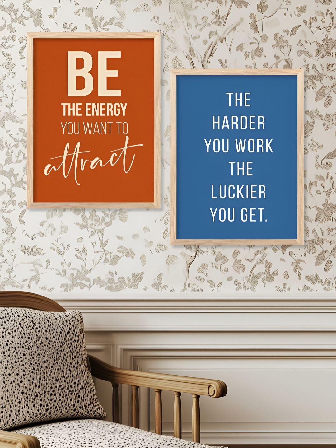 Kotart Brown & Blue 2 Pieces  Typography Printed Wooden Portrait Wall Arts