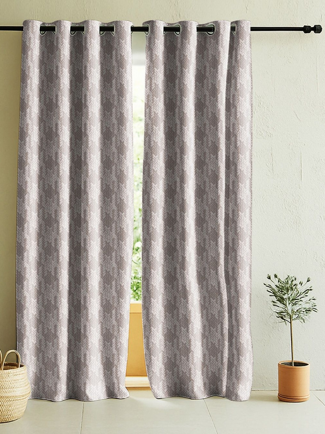 Nefertiti Home Tan & White 2 Pieces Printed Black Out Door Curtain