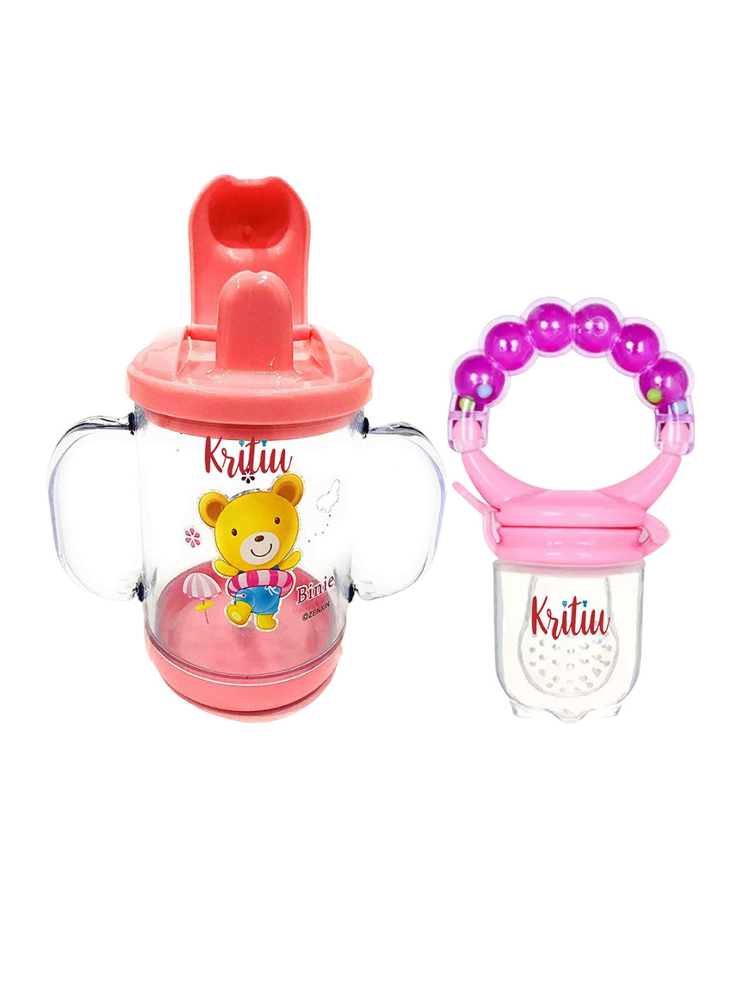 Kritiu Set Of 2 Sippy Spout Cup With Handles 200 ml & Rattel Nibbler