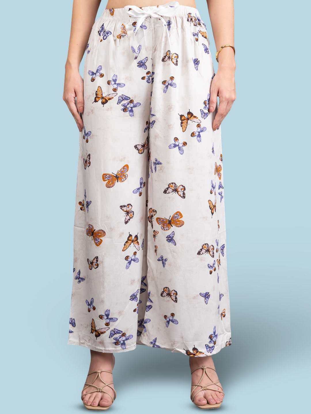 Jinfo Women Butterfly Printed Flared Knitted Palazzos