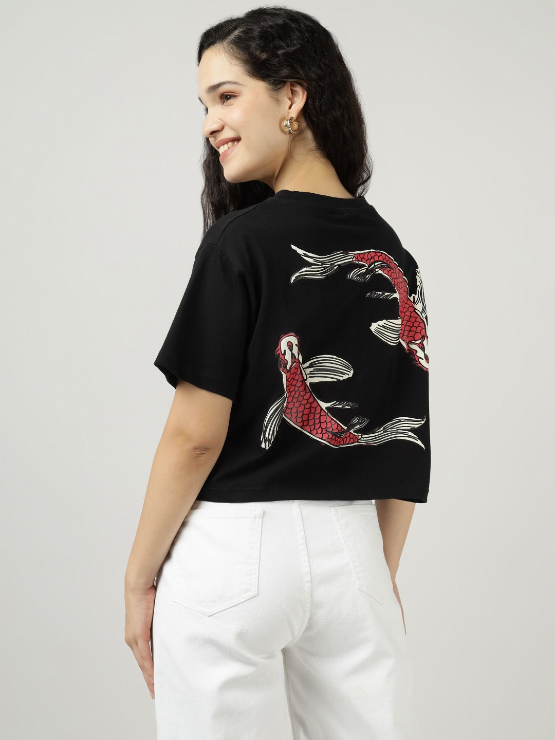 Sands of India Women Graphic Printed Round Neck Cotton Boxy T-shirt