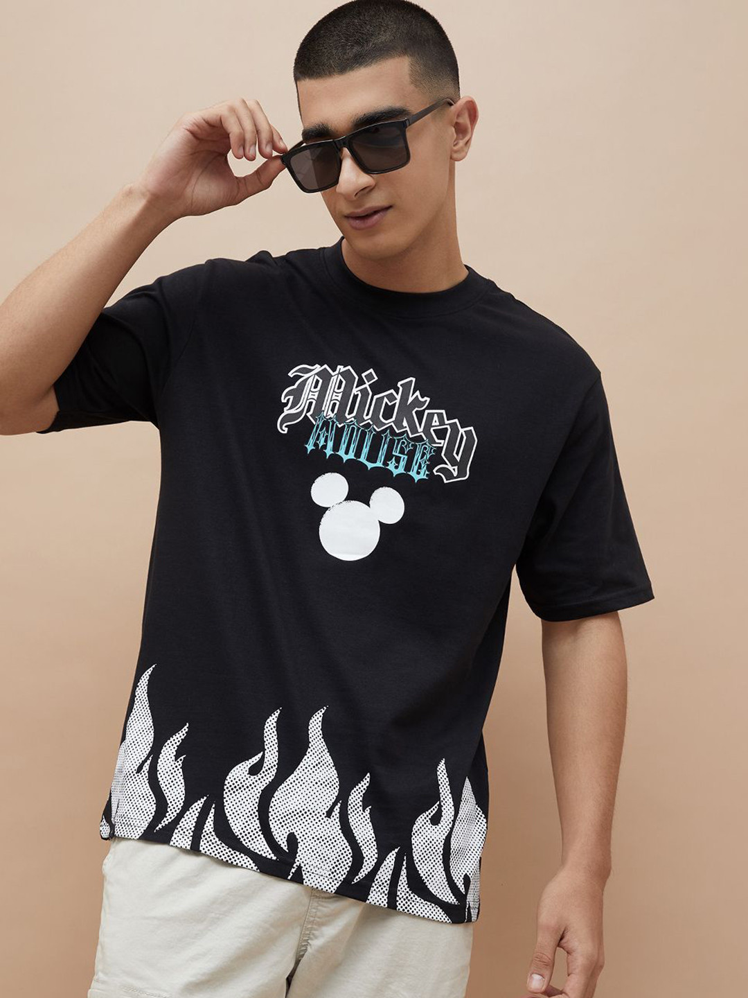 Fame Forever by Lifestyle Men Mickey Mouse Typography Printed Cotton Relaxed Fit T-shirt