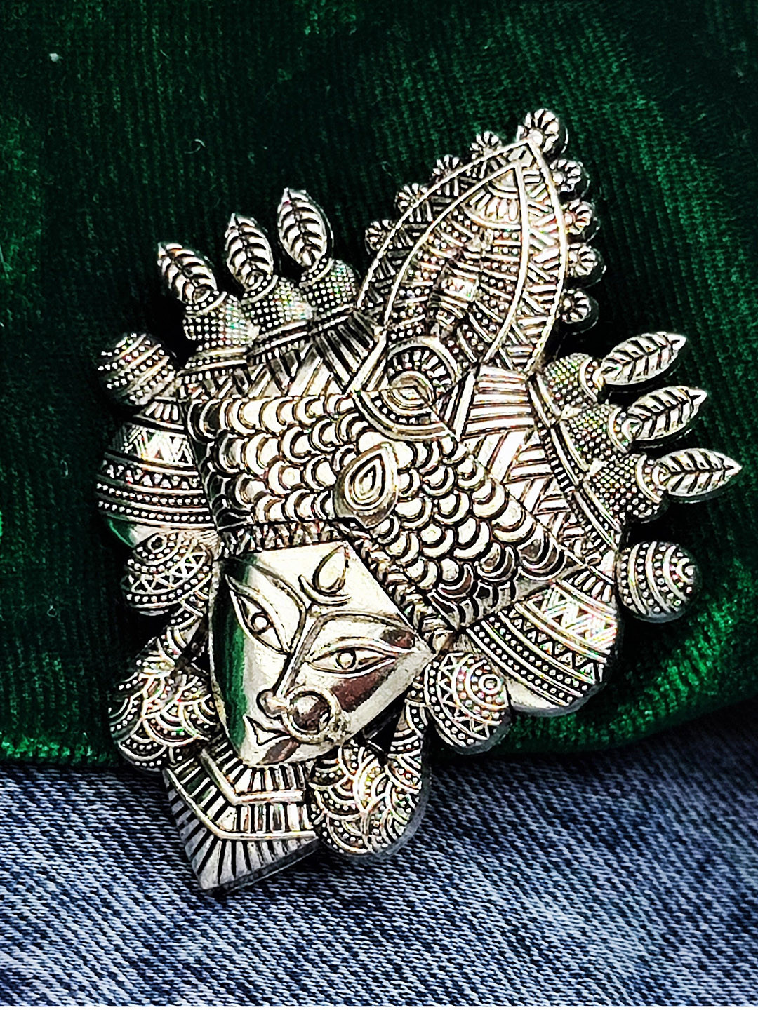 Yash Jewels Emporiums Silver-Plated Maa Durga Adjustable Finger Ring