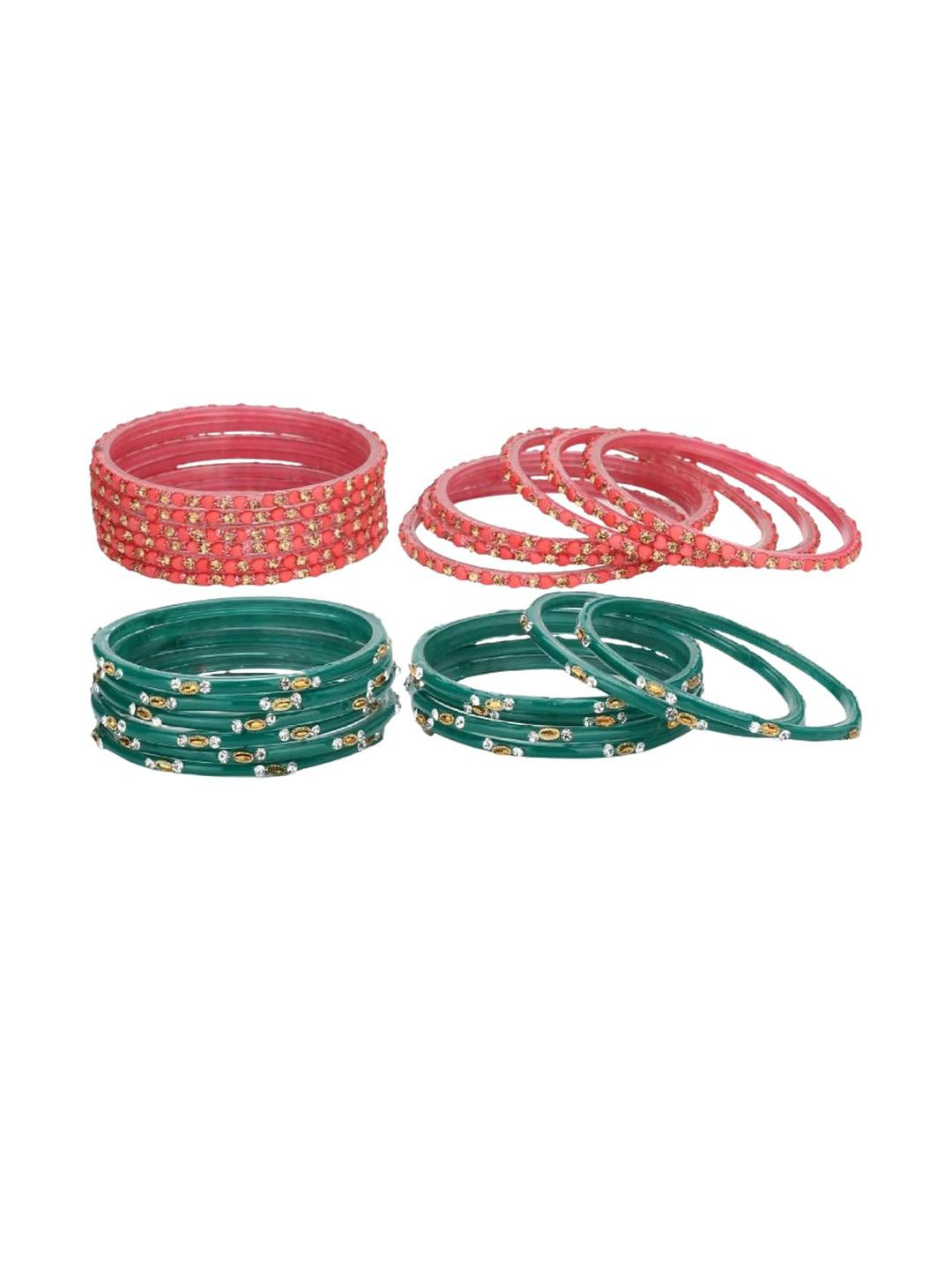 1ST TIME Pack Of 2 Pink And Green Alloy Bangles