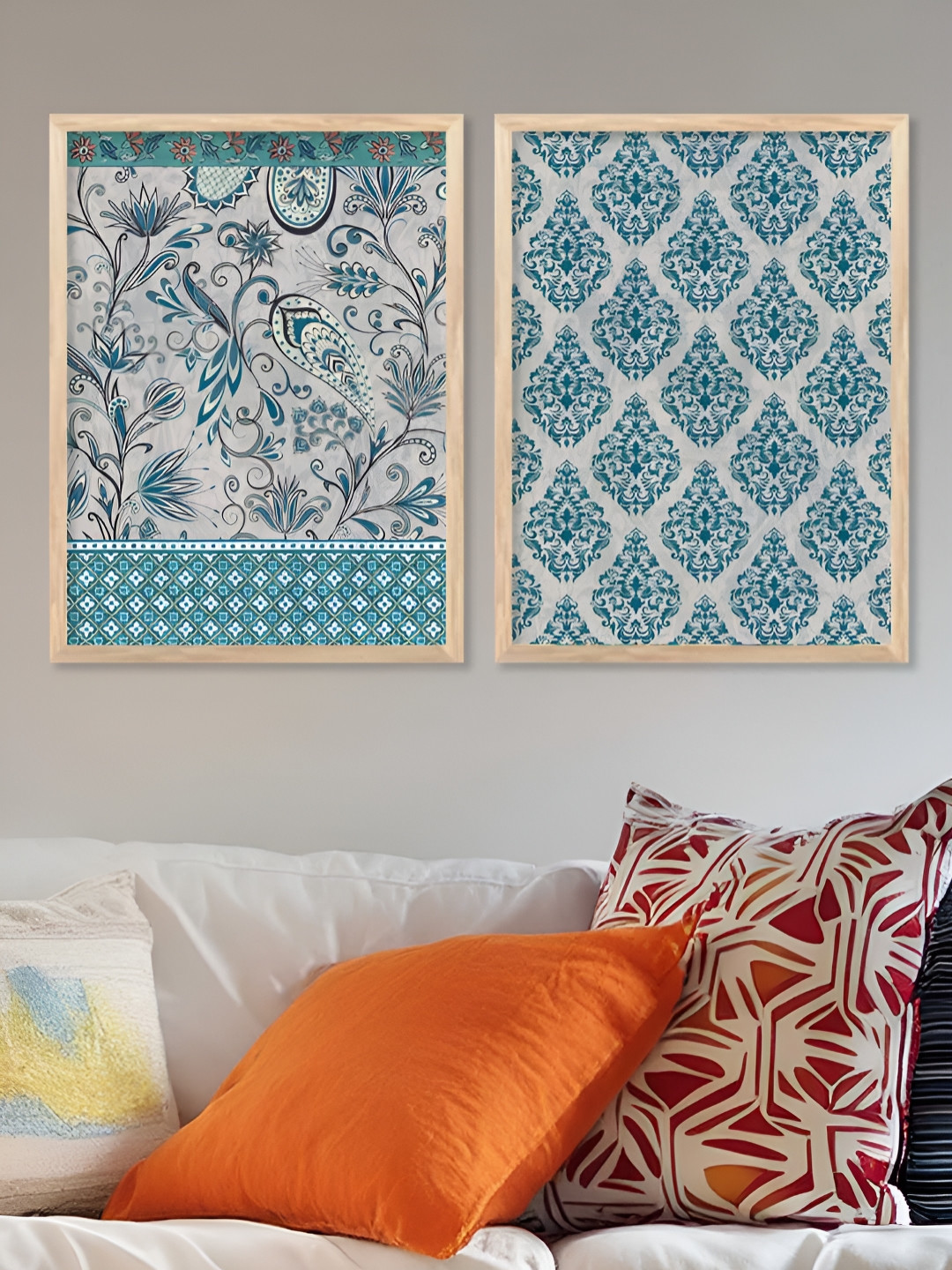 Kotart Brown, Blue & Off White 2 Pieces Floral and Botanical Wooden Wall Arts