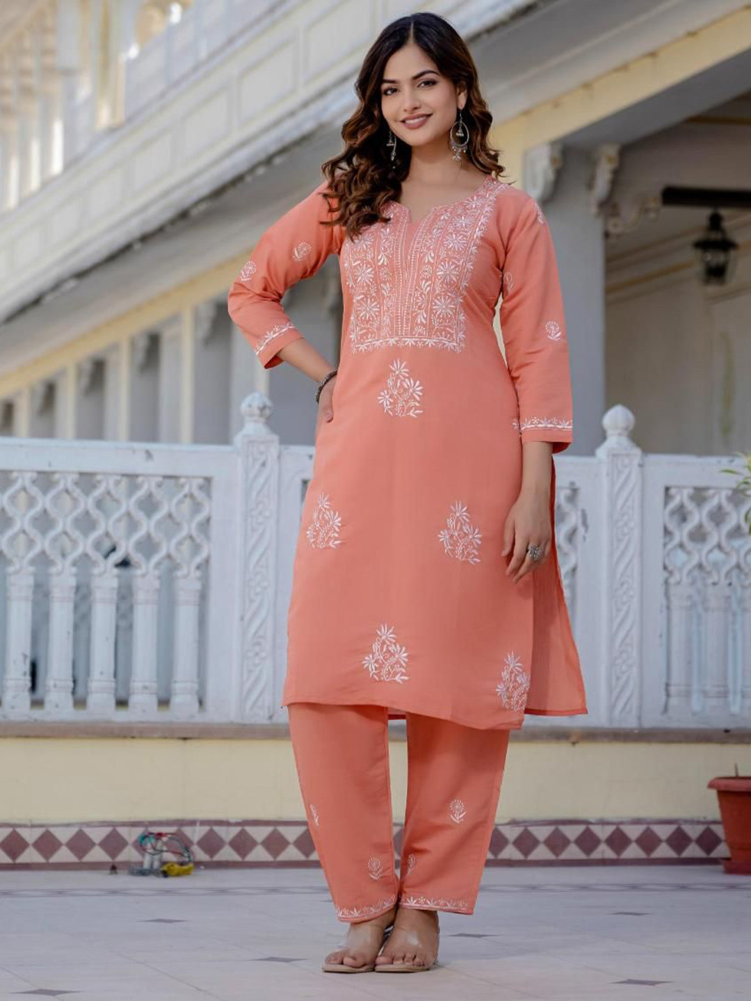 Tilton Floral Embroidered Straight Kurta With Trouser
