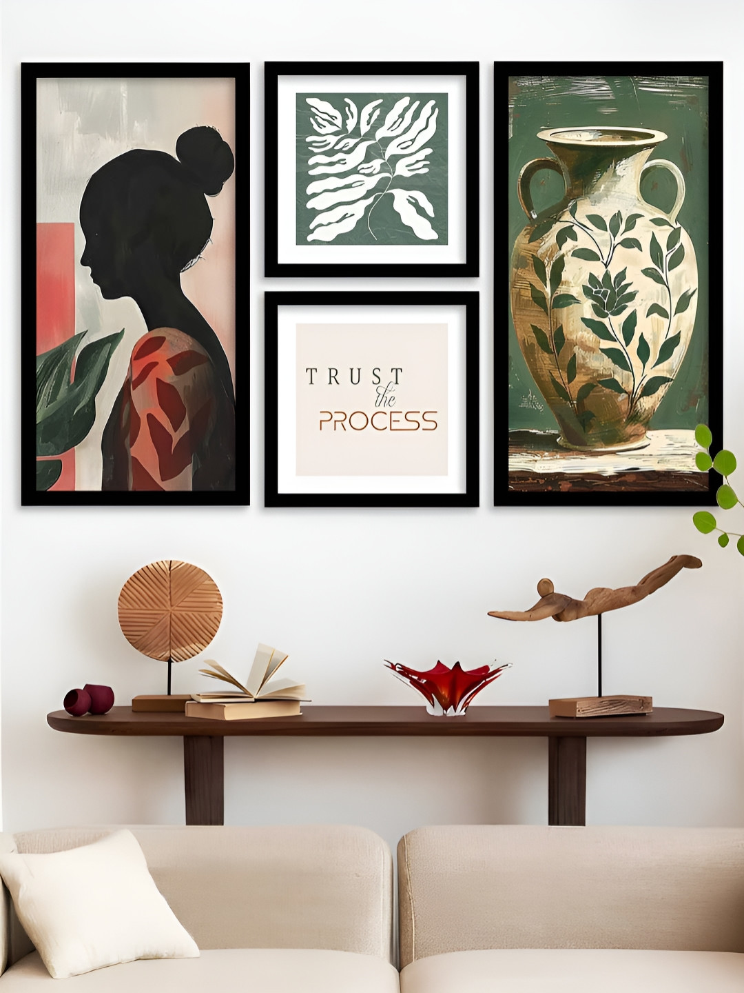 Kotart Black And White 4 Pieces Abstract Printed Wooden Portrait Wall Arts