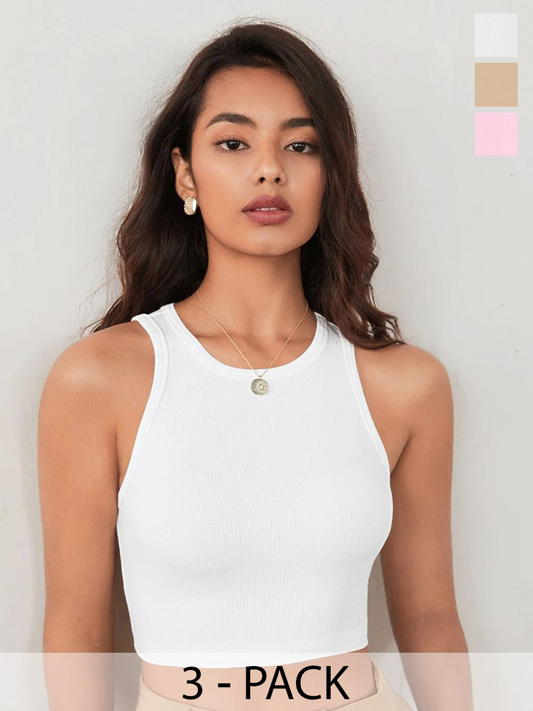 KERI PERRY Pack of 3 Solid Body Hugging Lycra Tank Crop Top