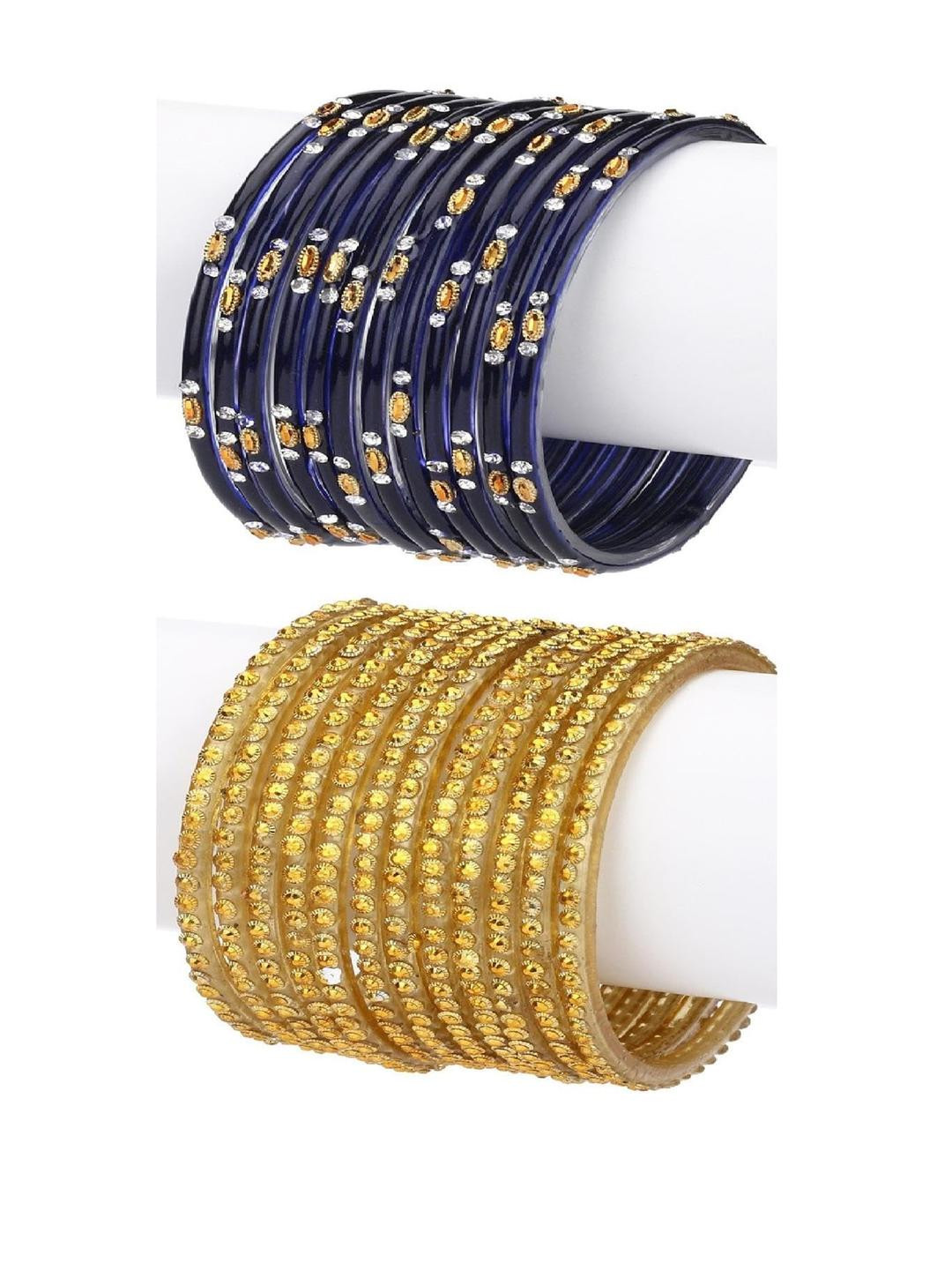 1ST TIME Pack of 2 Blue Gold Glass Bangles