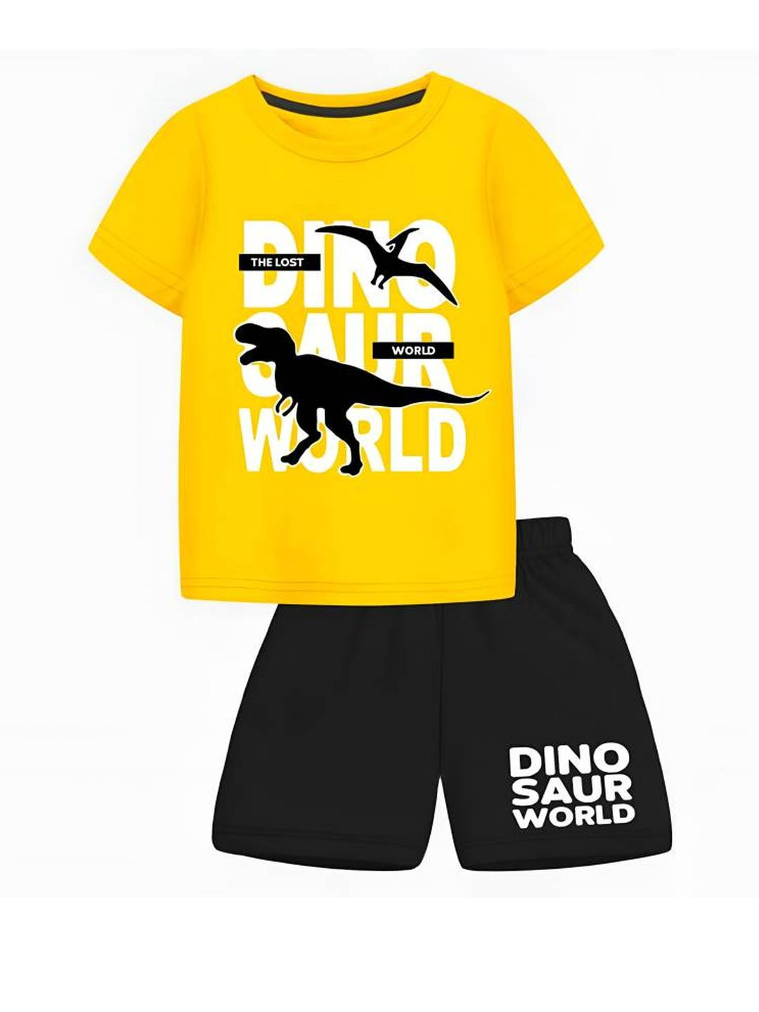 OSAMWEAR Kids Dinosaur World Printed T-shirt & Shorts Clothing Set