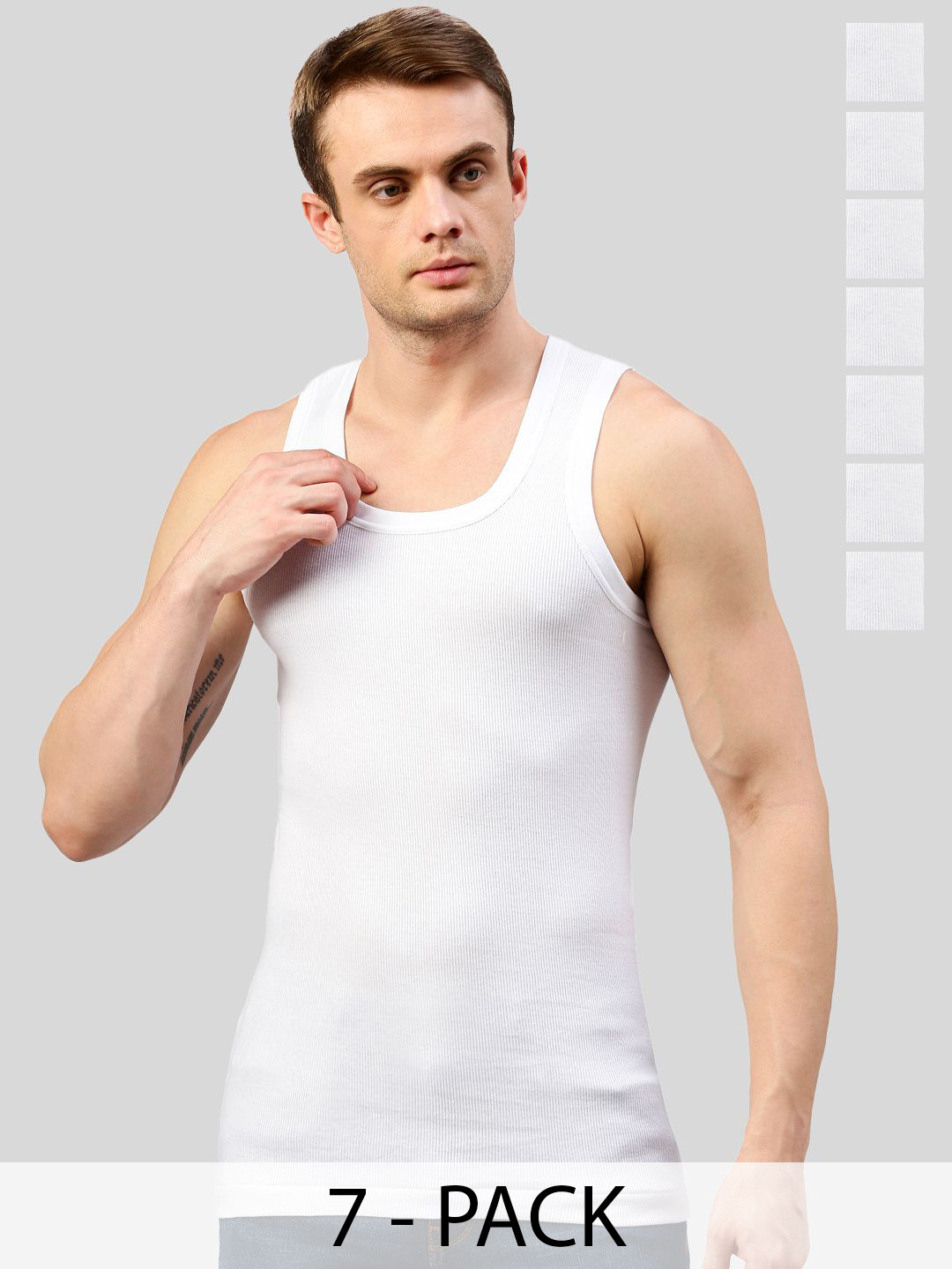 MACHO Sporto Pack Of 7 Pure Cotton Basic Vests ASI024BRN-WHT-7PC