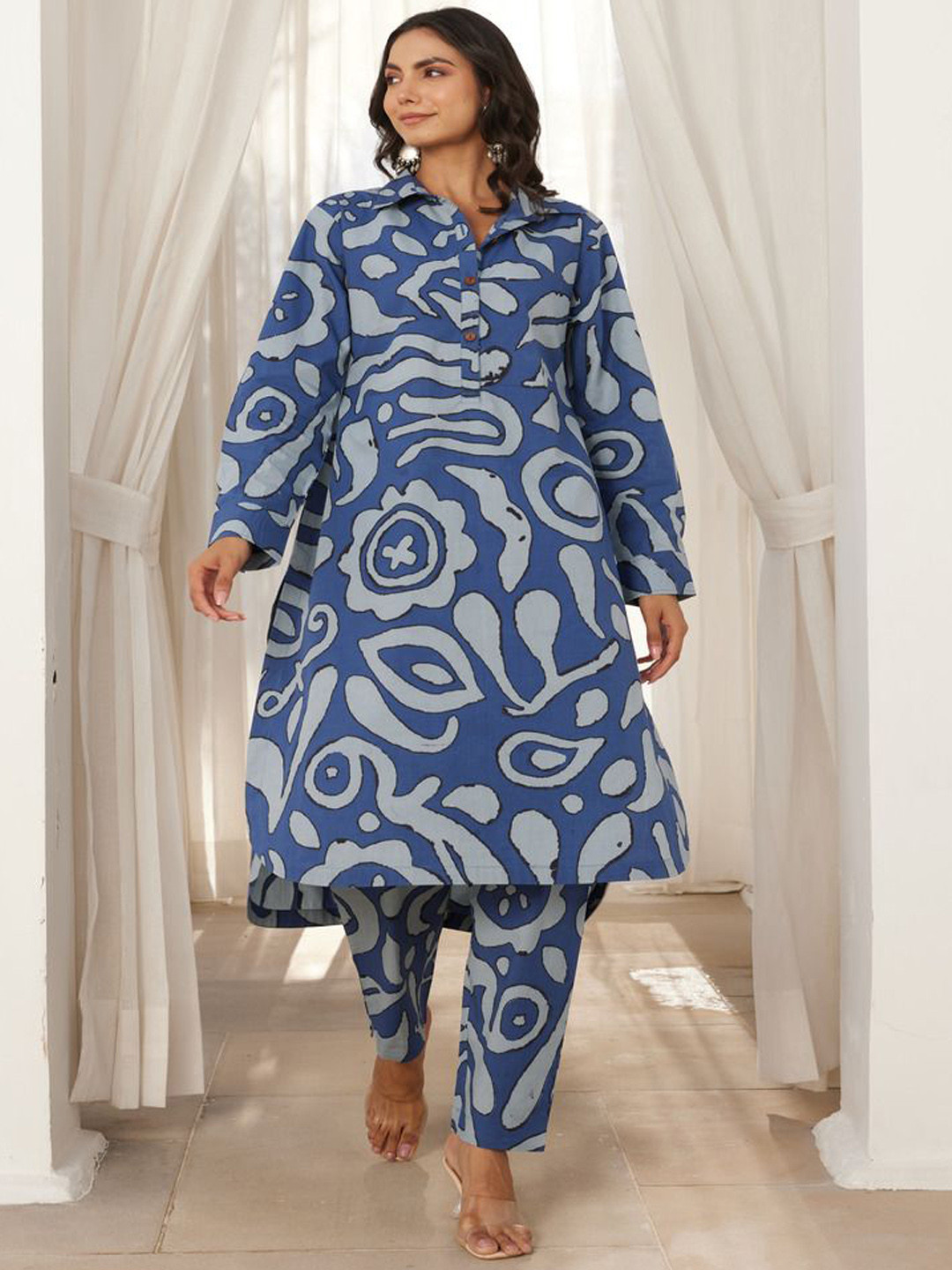 TARA-C-TARA Abstract-Printed Pure Cotton Tunic With Trouser Co-Ords