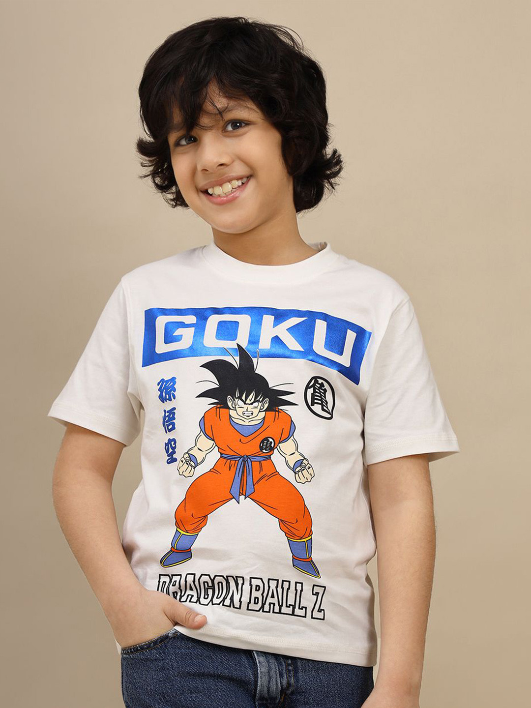 Kids Ville Boys Graphic Printed Dragon Ball Z Round Neck Short Sleeves Pure Cotton T-Shirt
