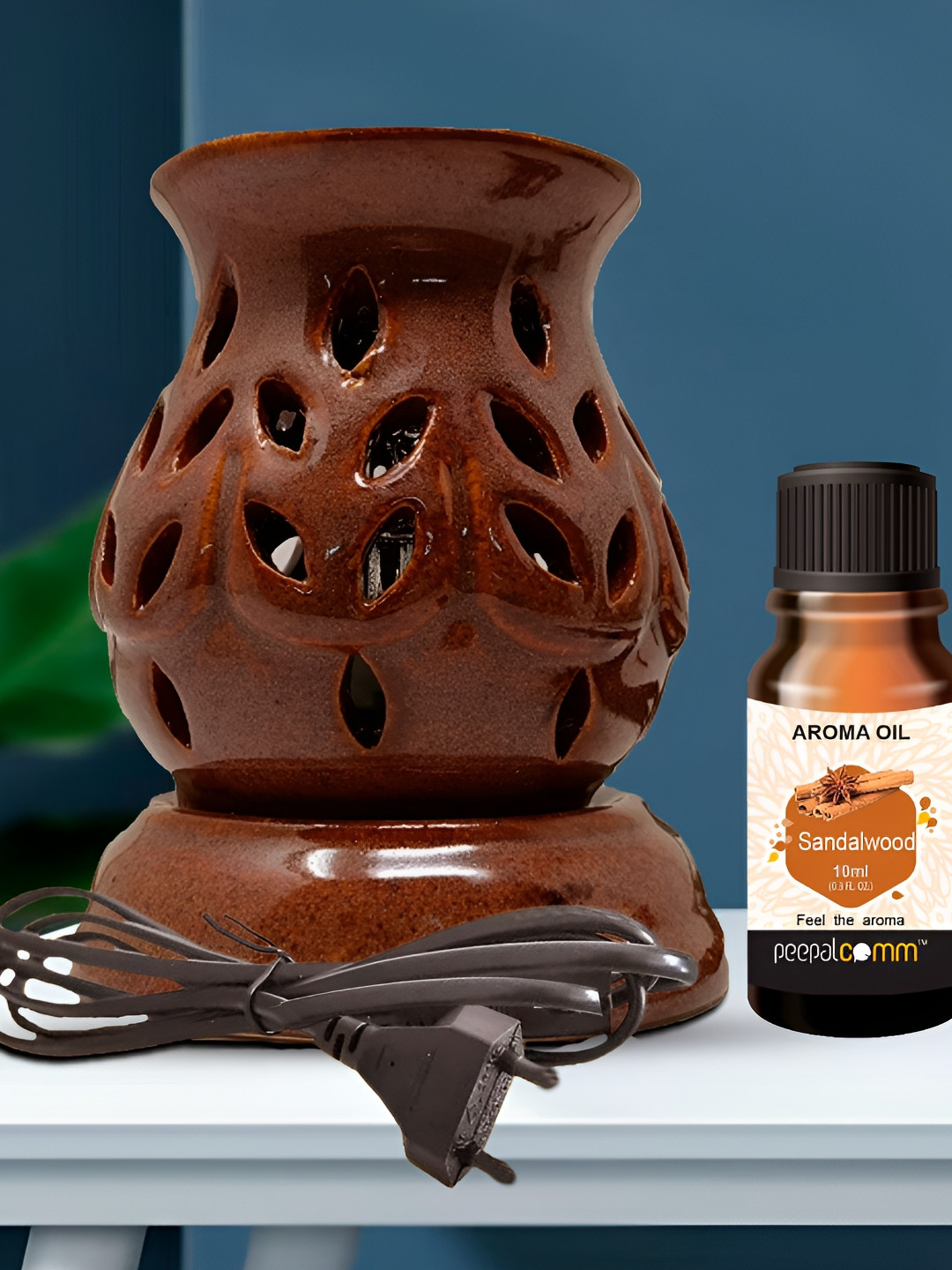 PEEPALCOMM 2-Pcs Brown Ceramic Electric Diffuser & AromaOil10ml