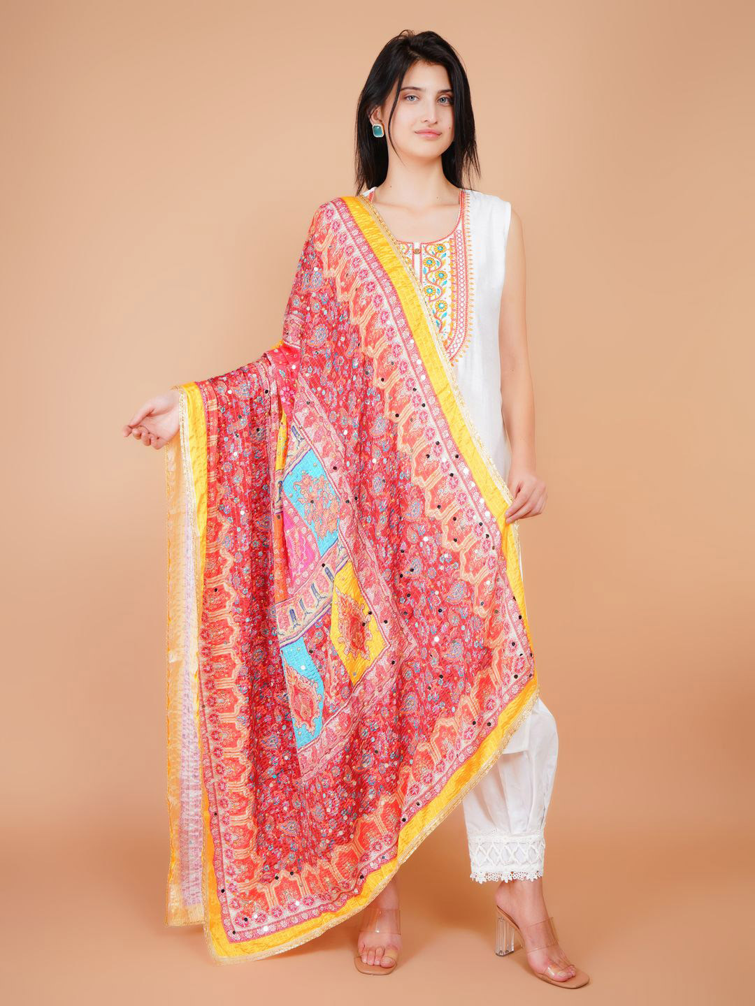 Karthav Fashion Ethnic Motifs Printed Miror Work Dupatta