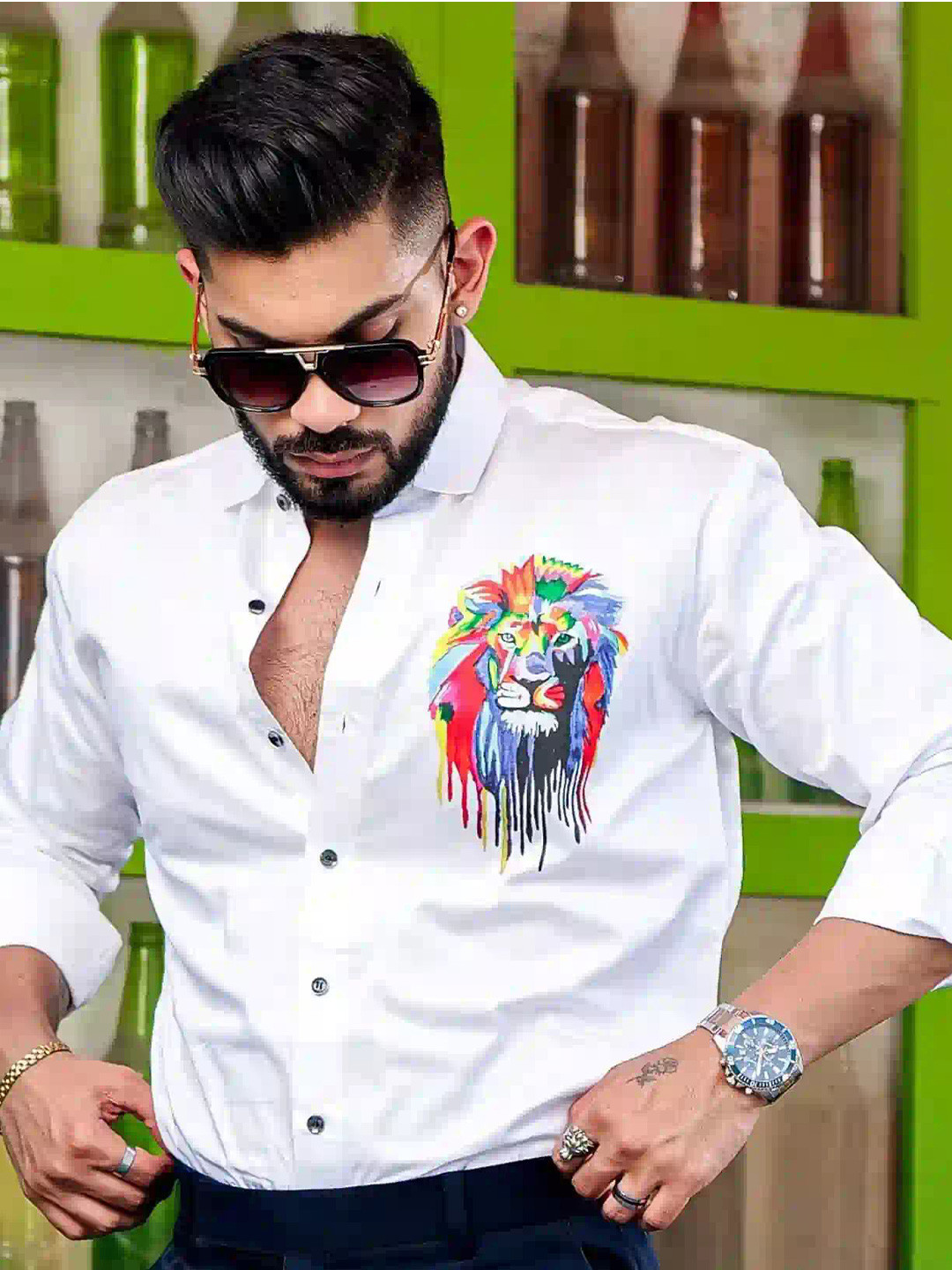 MARMIC FAB Men Animal Printed Spread Collar Cotton Casual Shirt