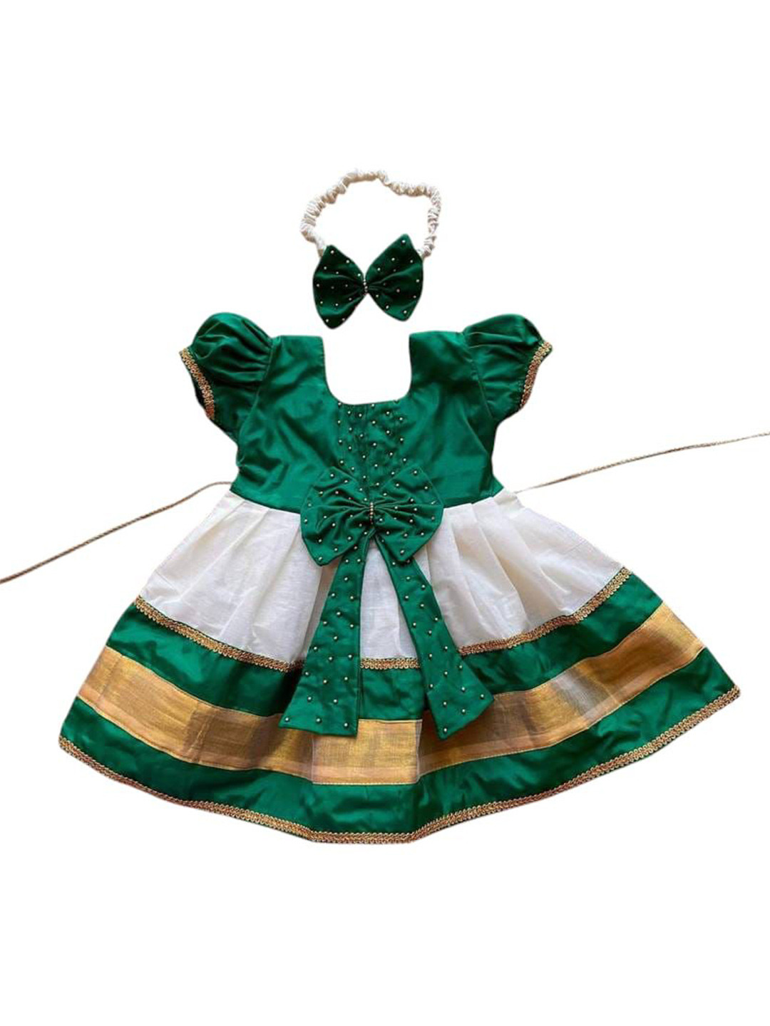 Rose Dresses Girls Puff Sleeves Fit & Flare Dress With Hairband
