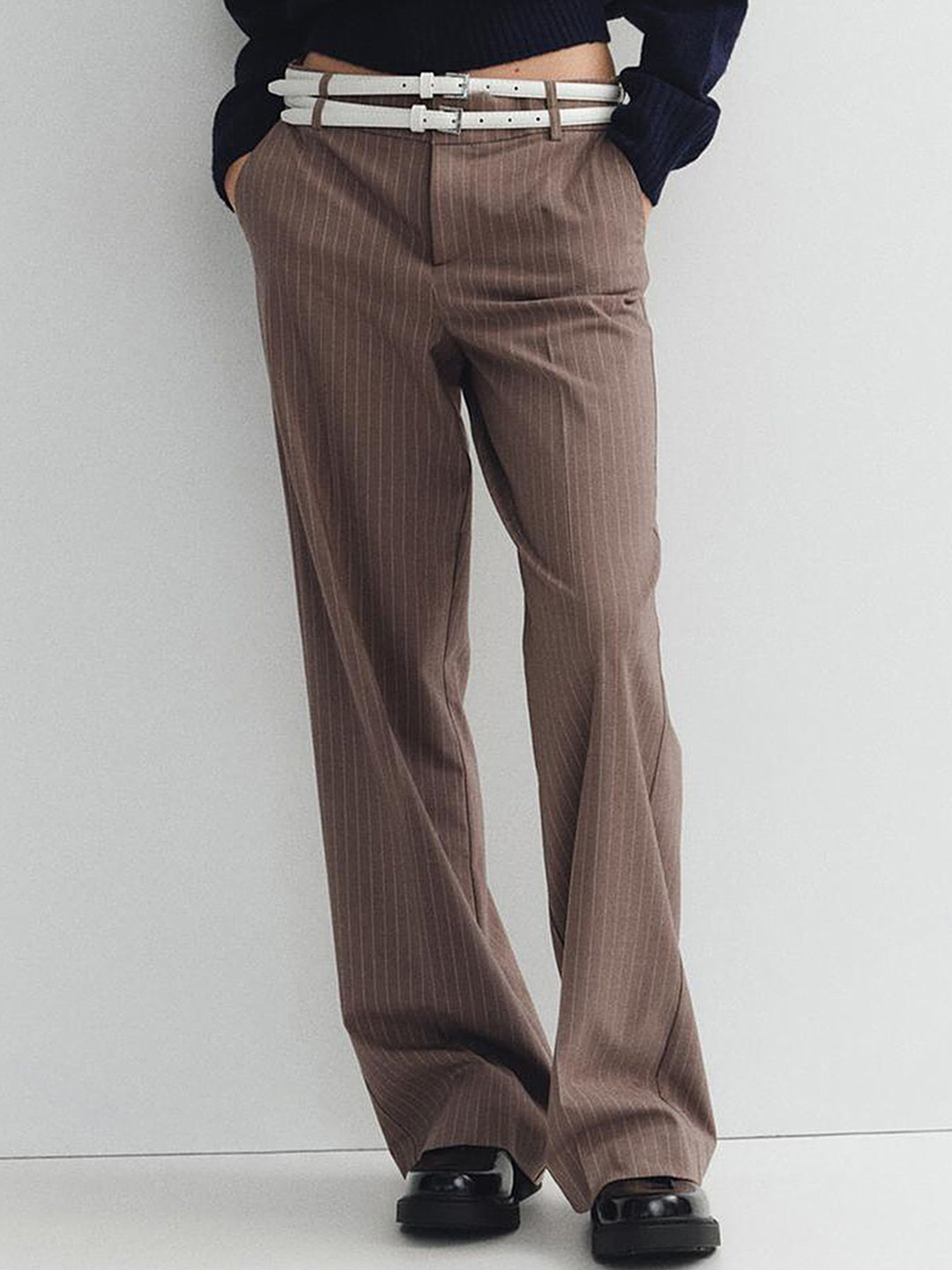 LULU & SKY Women Striped Straight Fit Mid-RiseTrousers