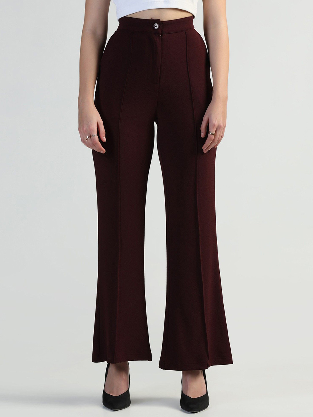 FLY STITCH Women High-Rise Pleated Formal Trousers