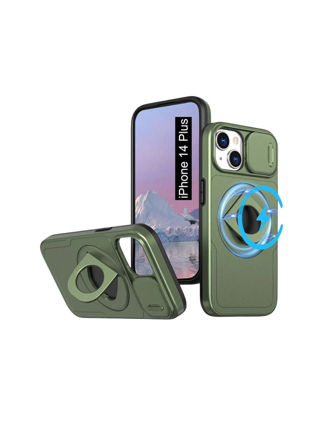 Luxury Kase Mag-Safe Shockproof Rugged Back Case for iPhone 14 Plus with Ring Kickstand