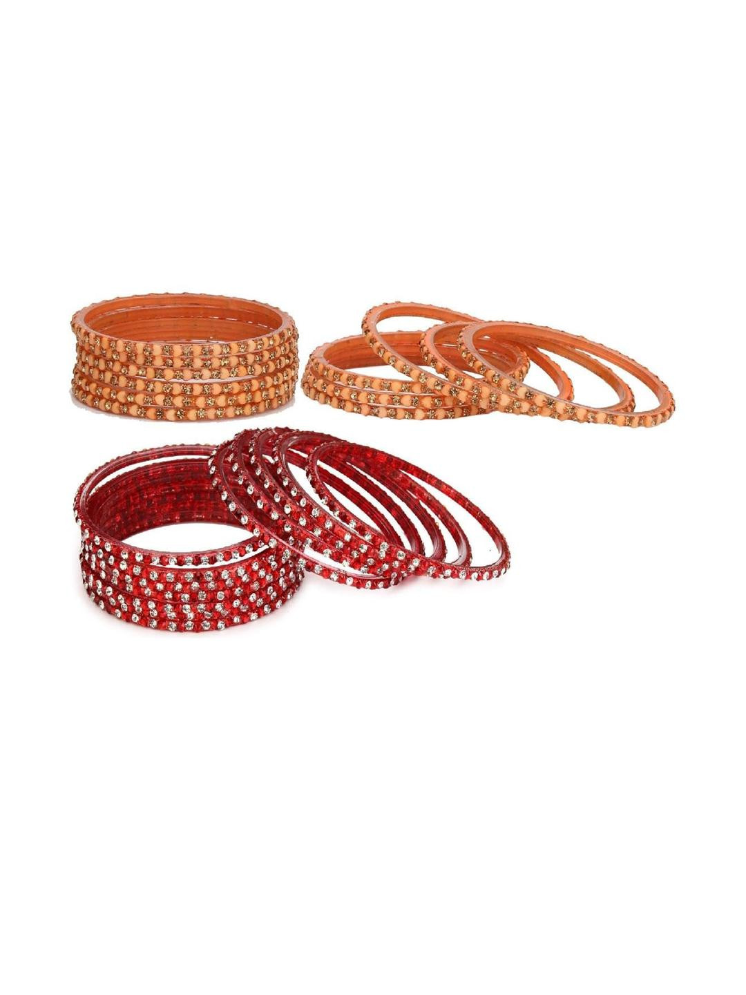 ST TIME Set of 24 Orange and Red Alloy Bangles