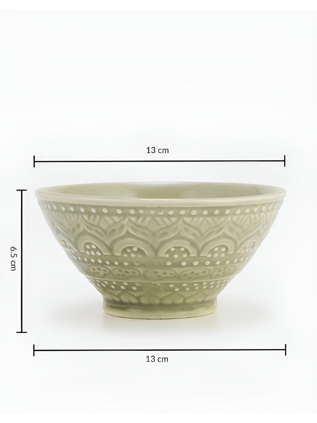 Fabindia Hamza Olive Green & White Printed Ceramic Dishwasher Safe Dip Bowl 350ml
